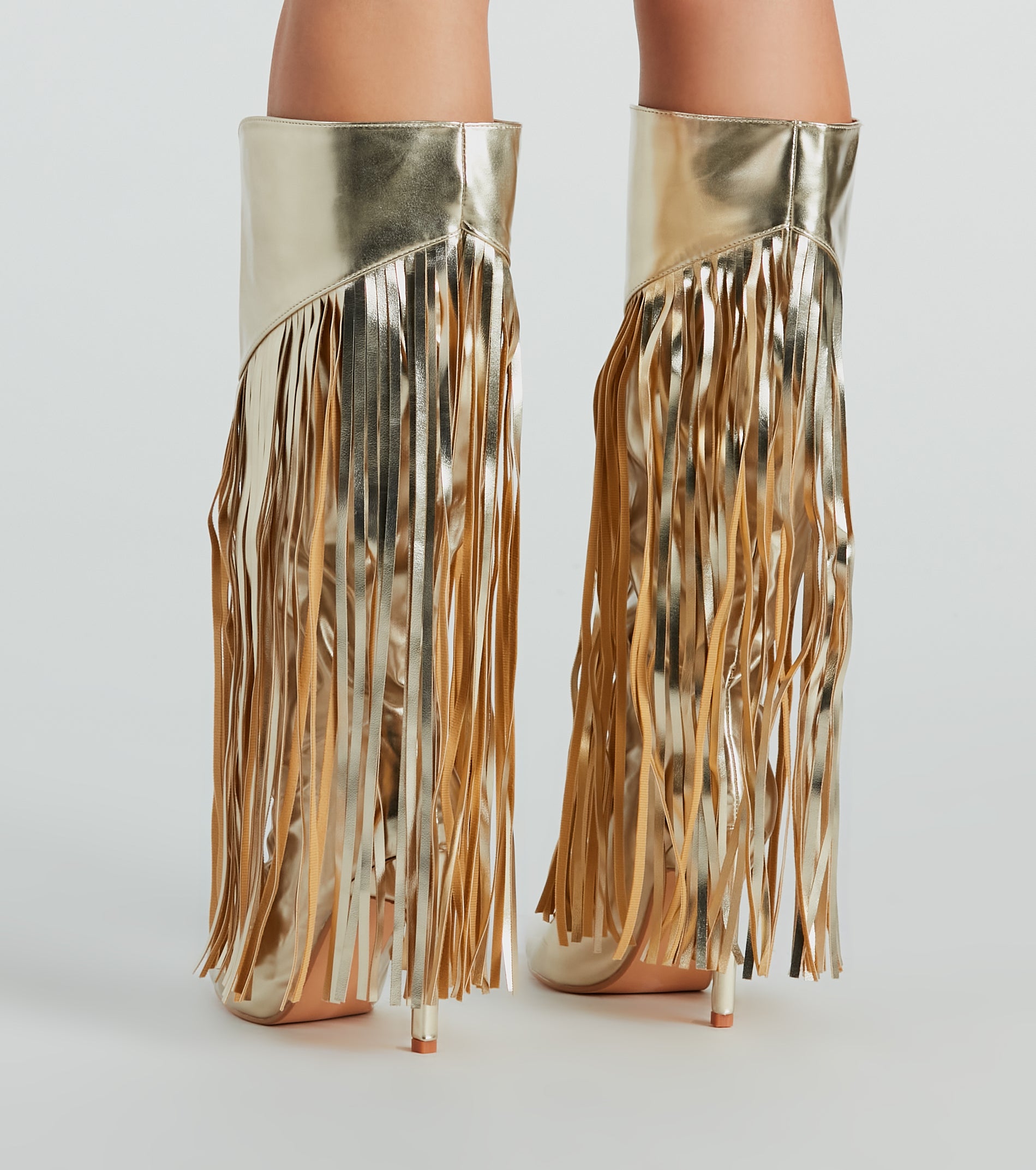 Shaking It Faux Leather Metallic Fringe Boots