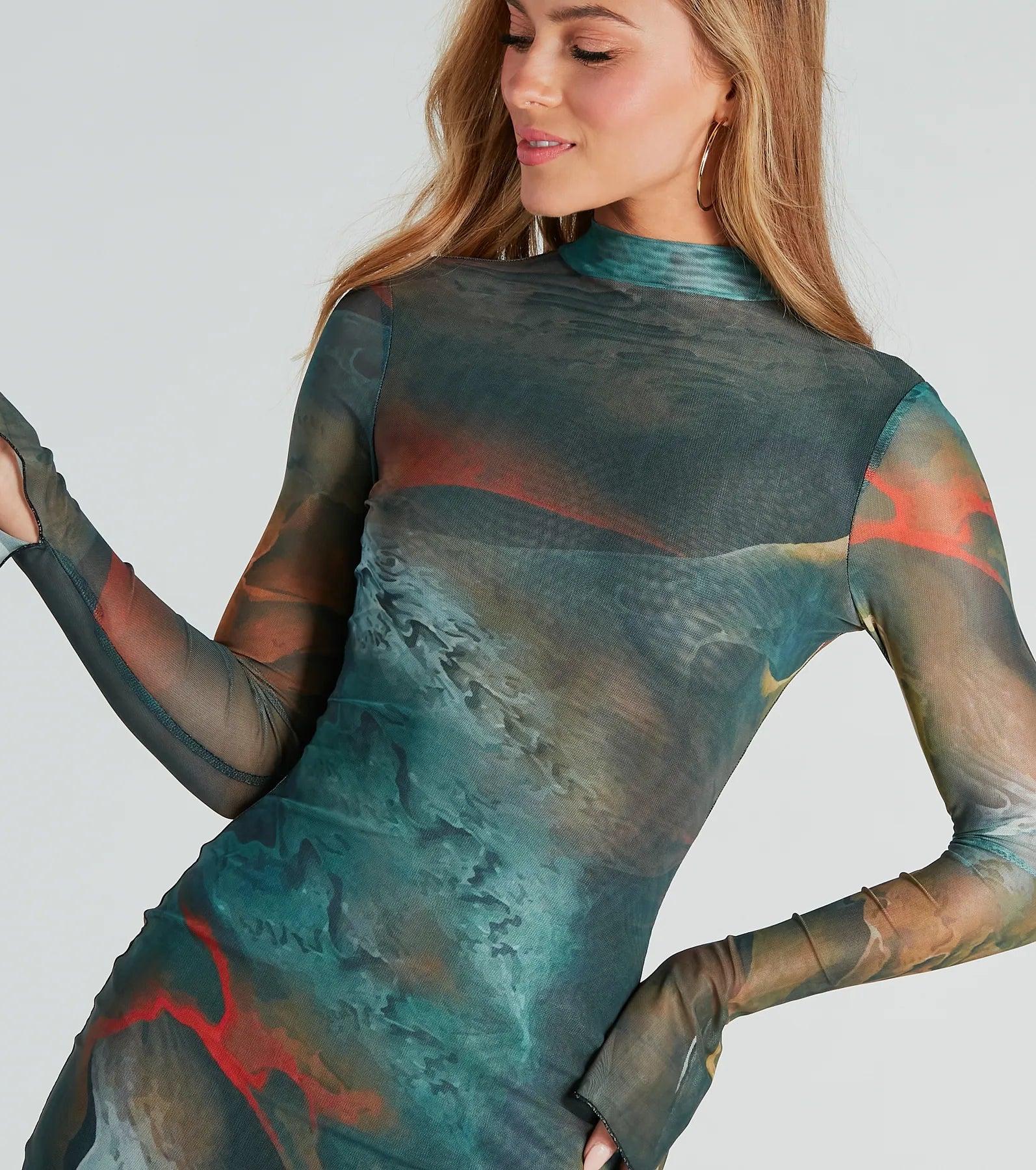 Artsy Play Abstract Mock Neck Mini Dress