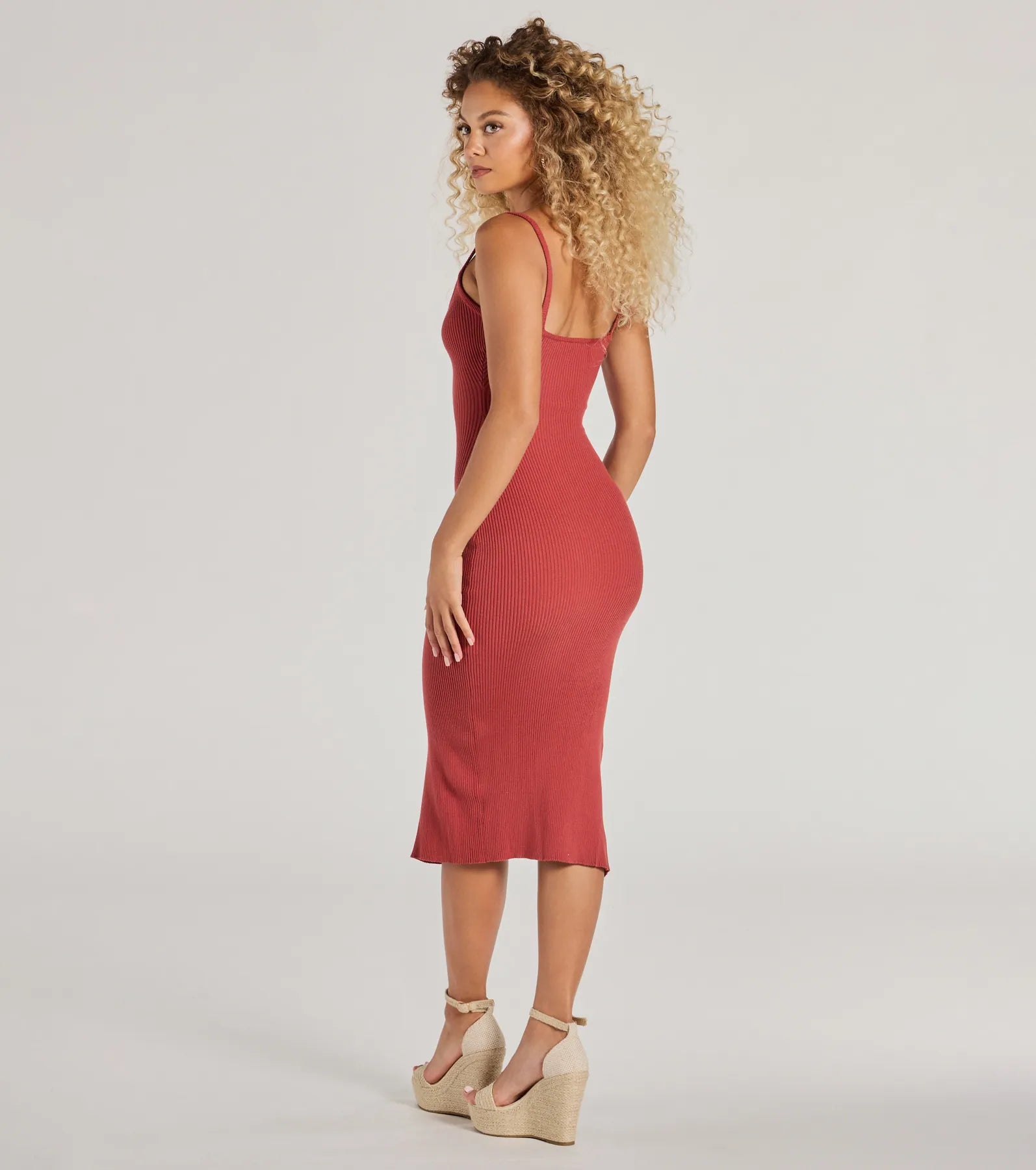 Toasty Sweetheart V-Neck Bodycon Knit Midi Dress