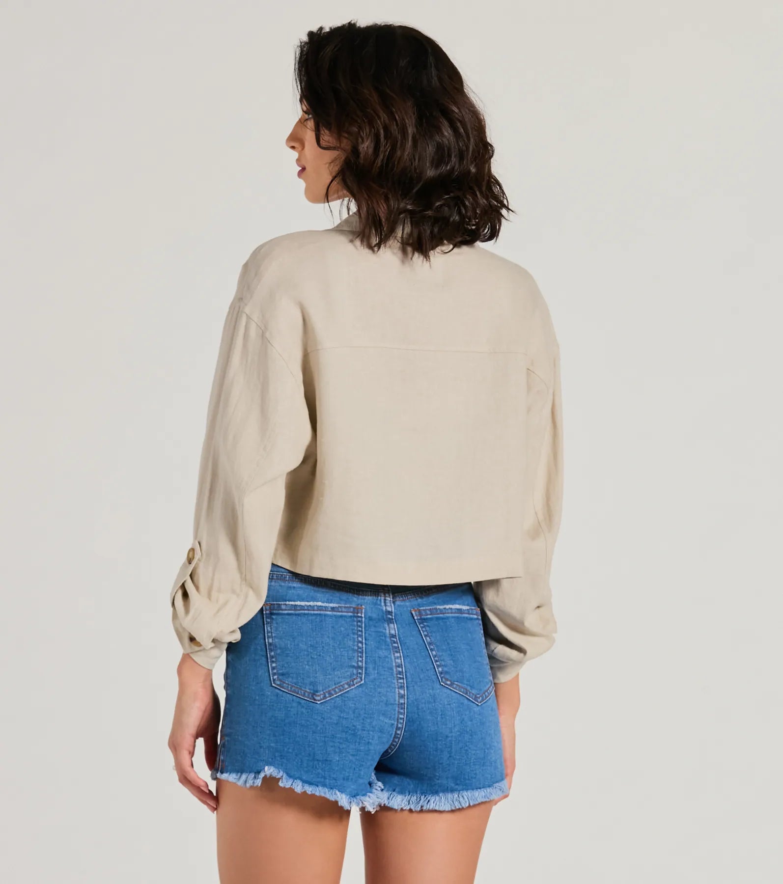 Effortless Personality Button Up Crop Linen Shacket