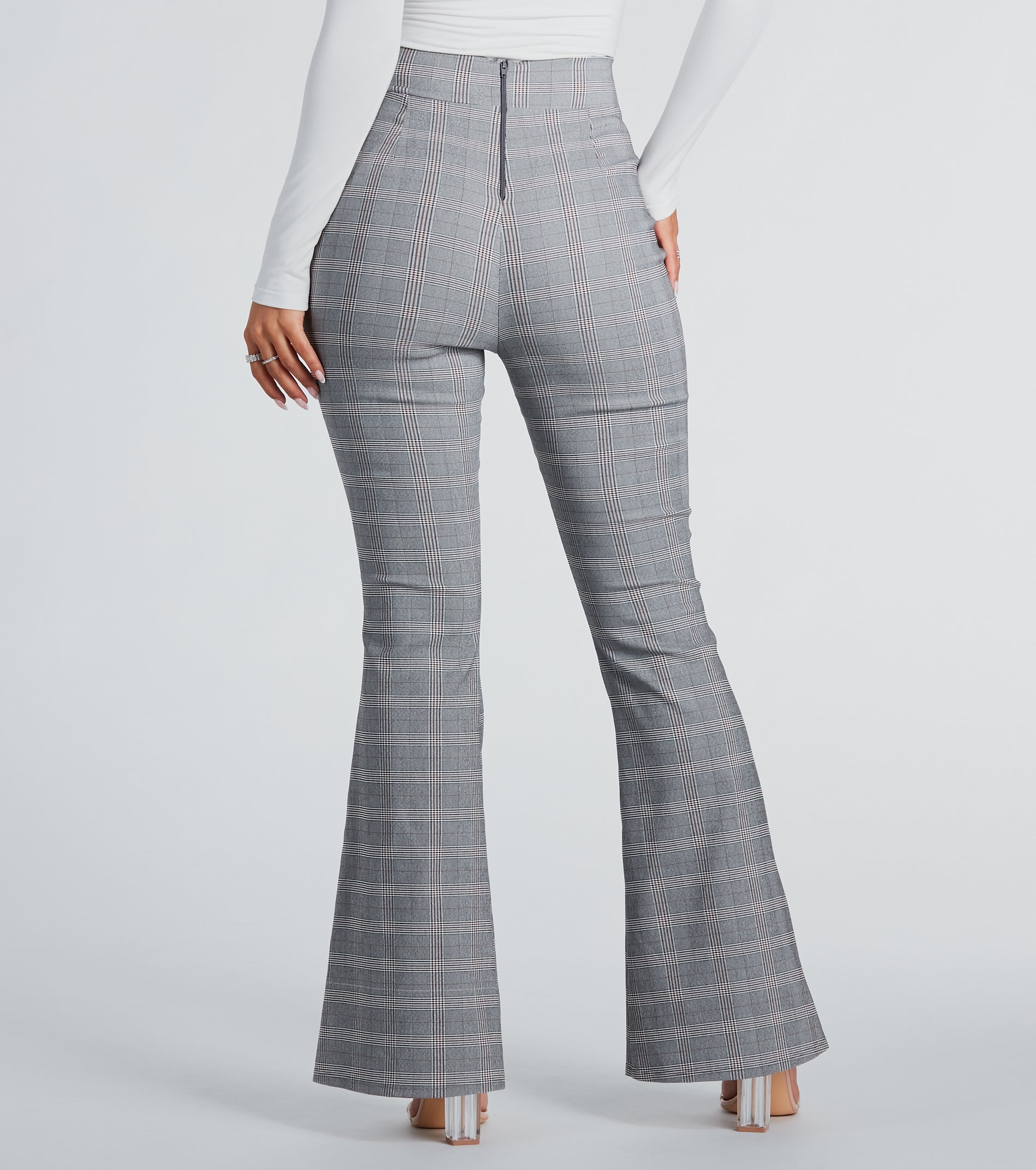 Plaid Mood V-Waist Flare Pants