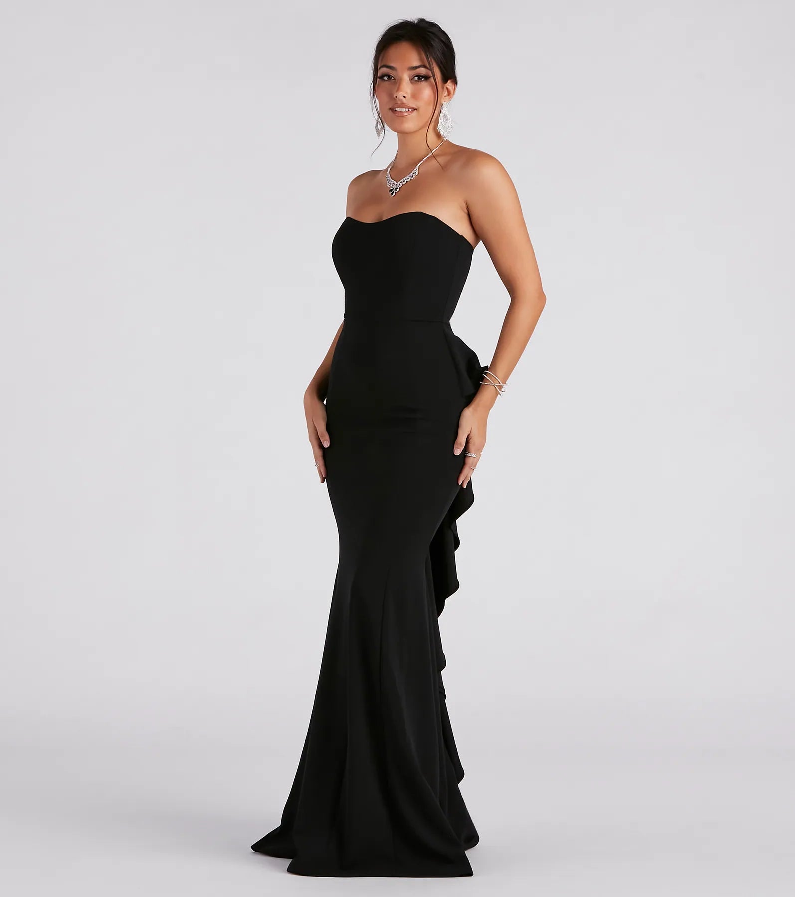 Breanne Strapless Ruffled Back Mermaid Dress