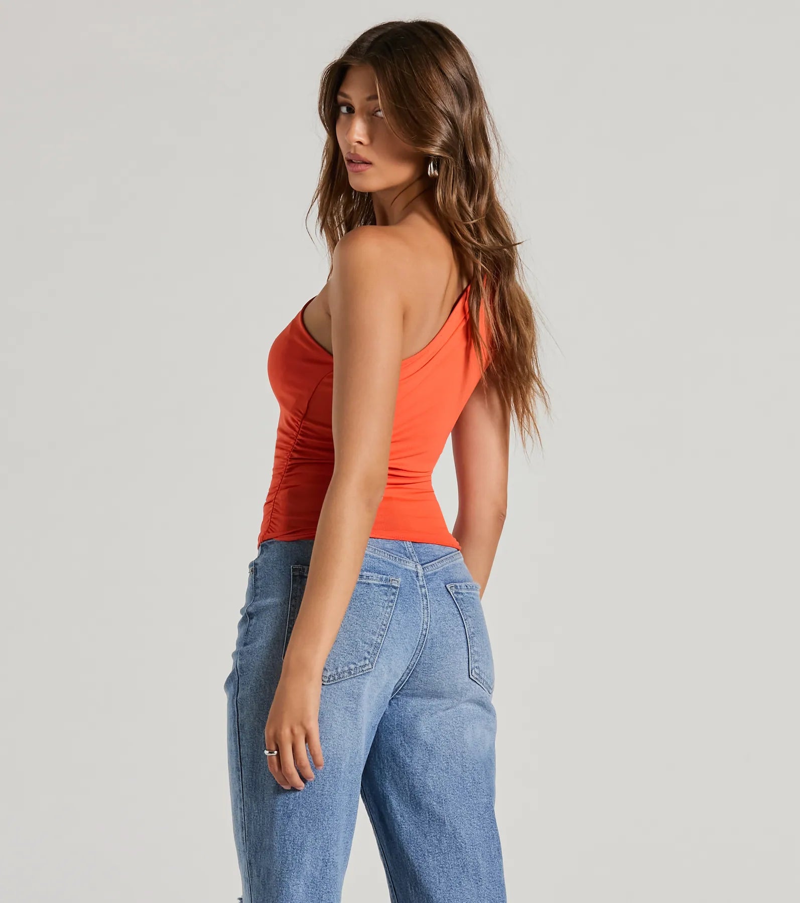 Groove Time One-Shoulder Ruched Crop Top