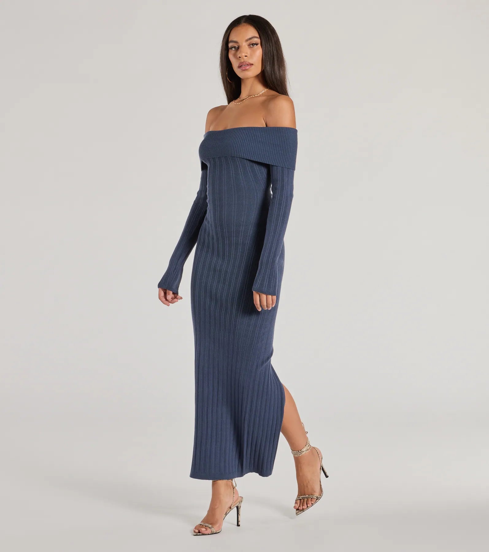 Chic Choice Knit Off-The-Shoulder Maxi Dress