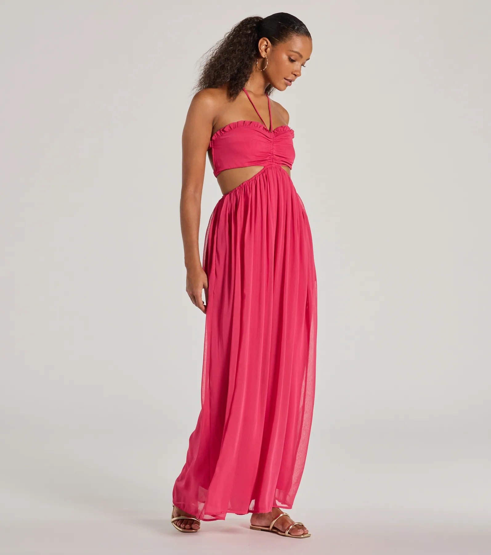 Ready To Charm Halter Cutout Wide-Leg Jumpsuit