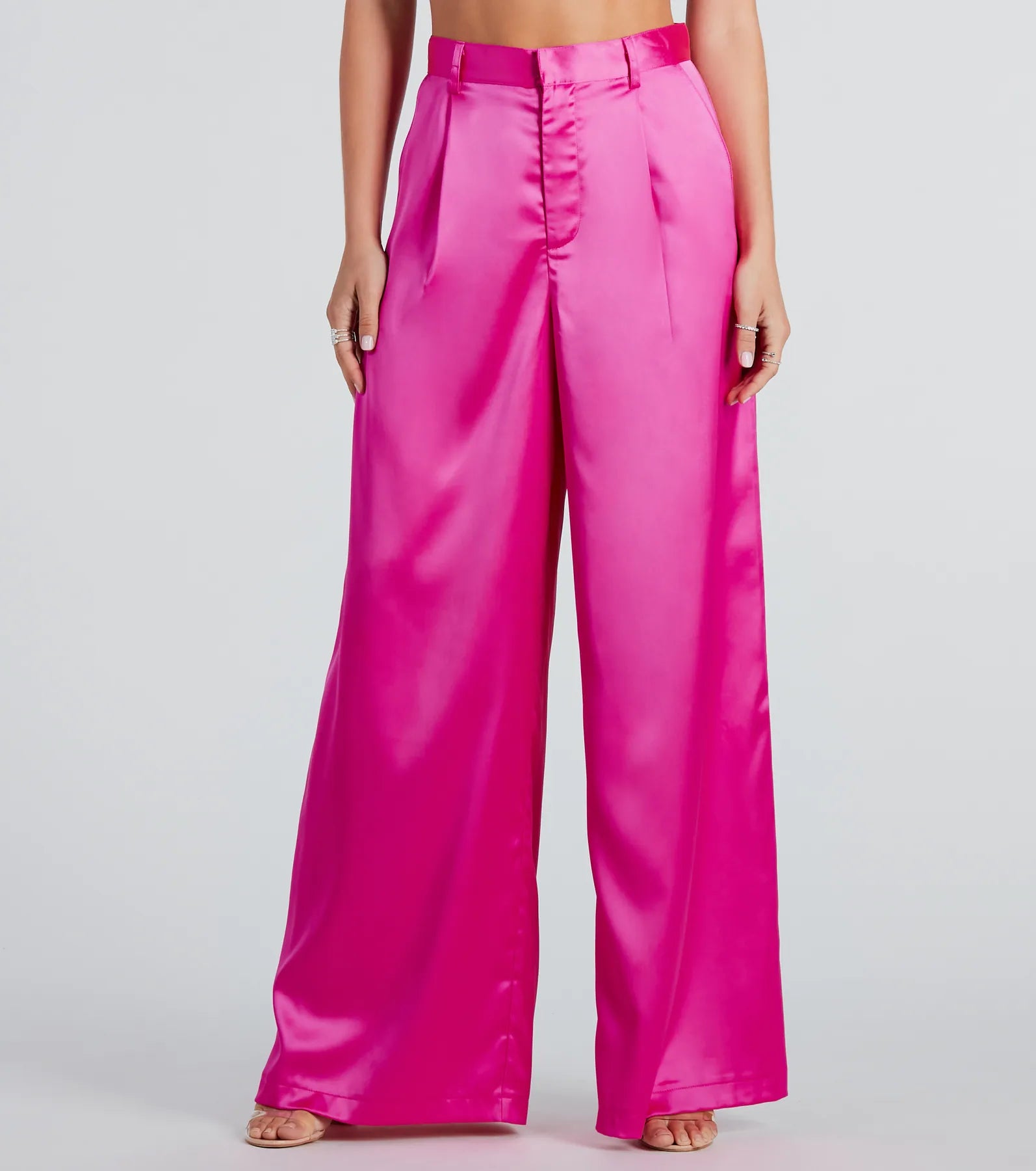 Power Vibe Satin Wide-Leg Trouser Pants