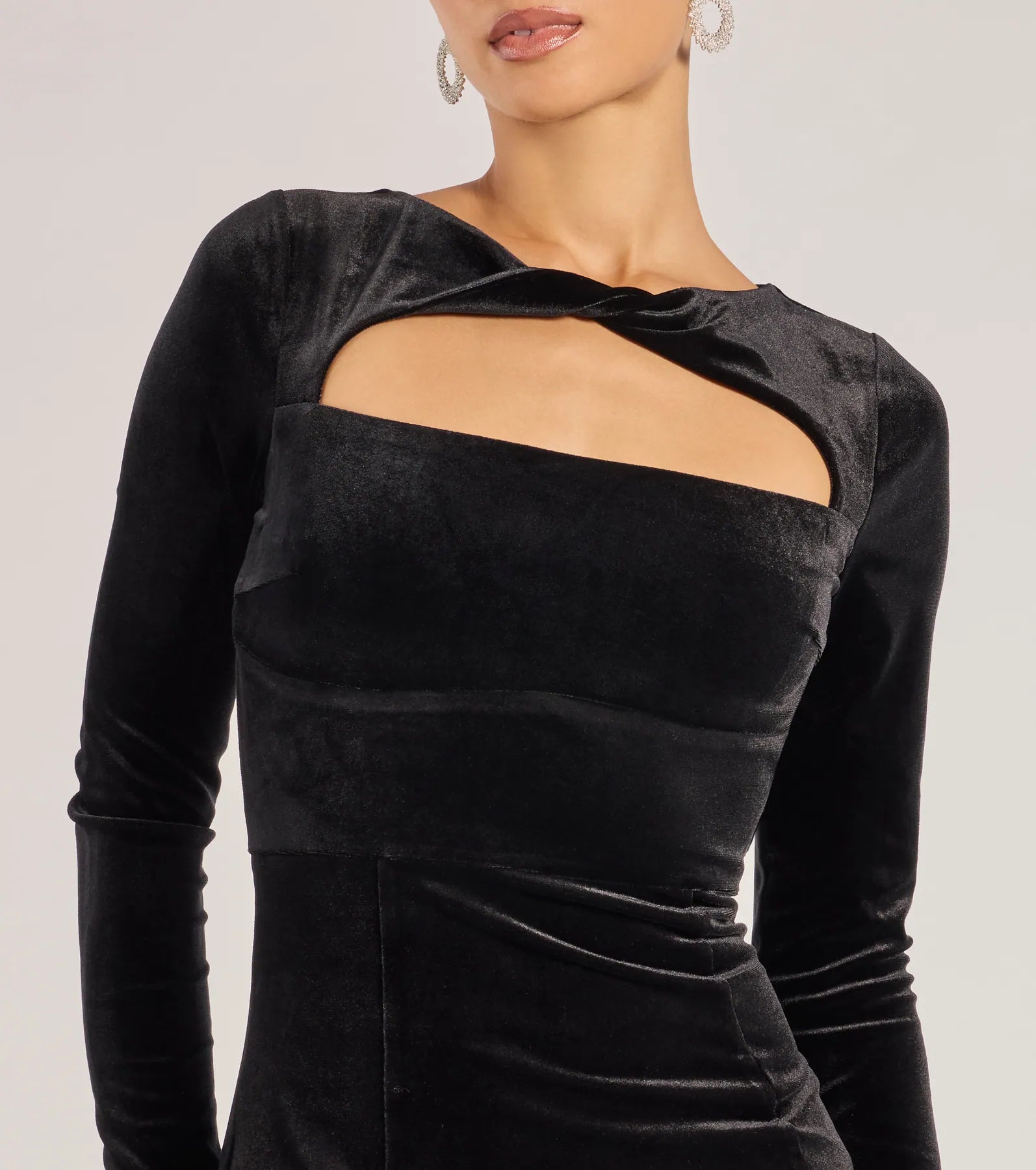 Adina Velvet Long Sleeve Open Back Mini Dress