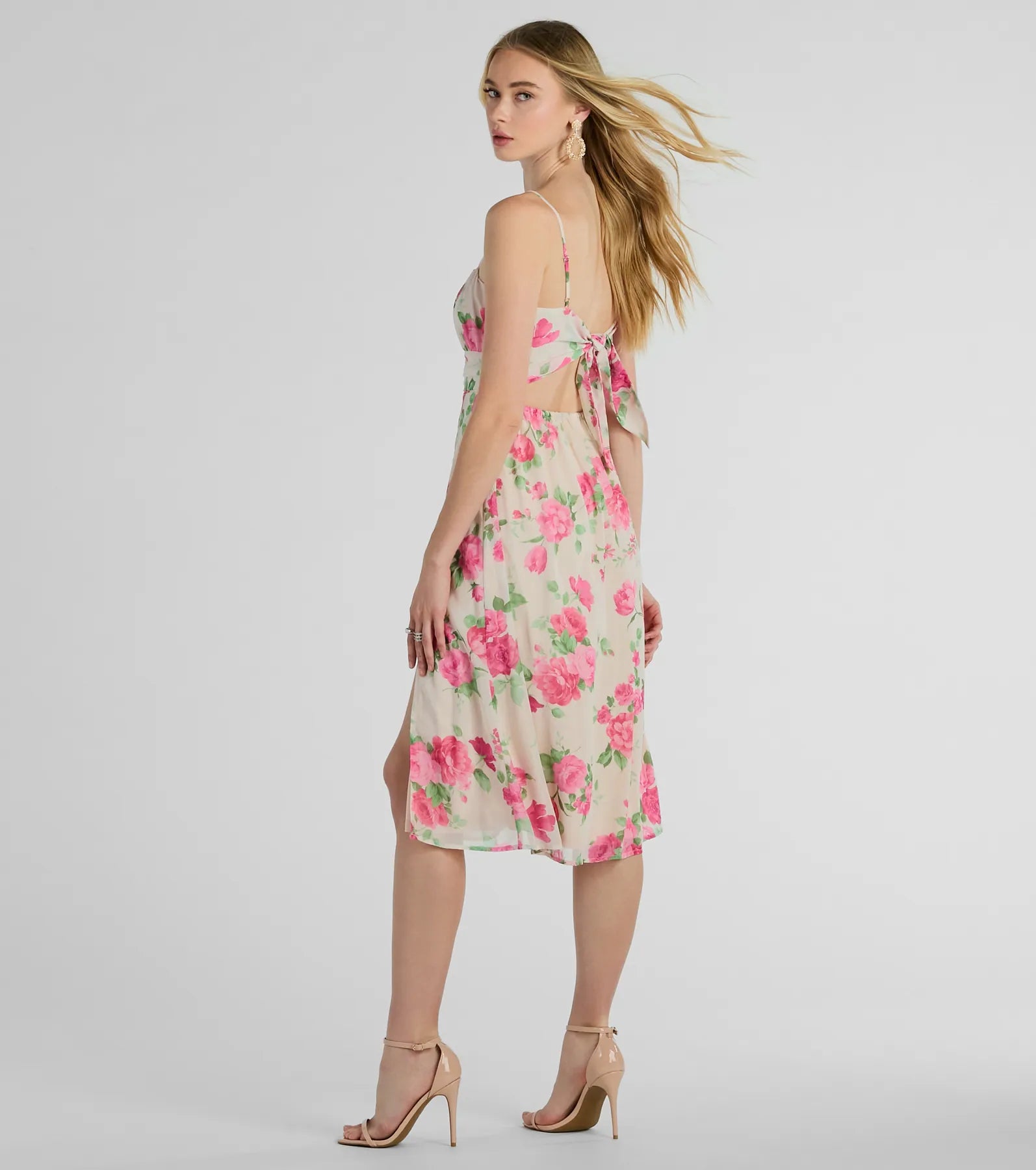 Garden Of Romance Tie Back Rose Floral A-Line Dress