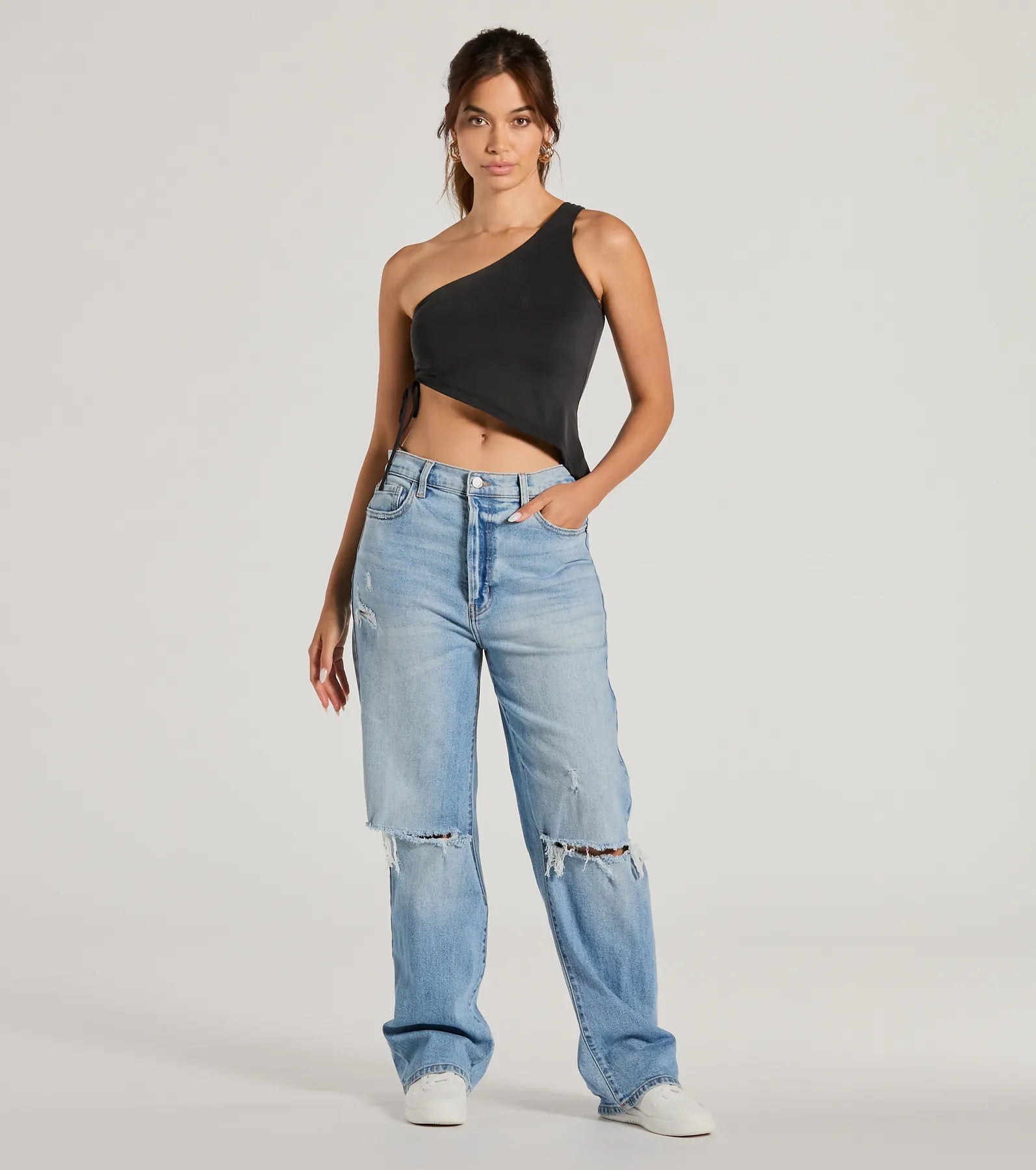 Mentionable Flirt One-Shoulder Asymmetrical Crop Top