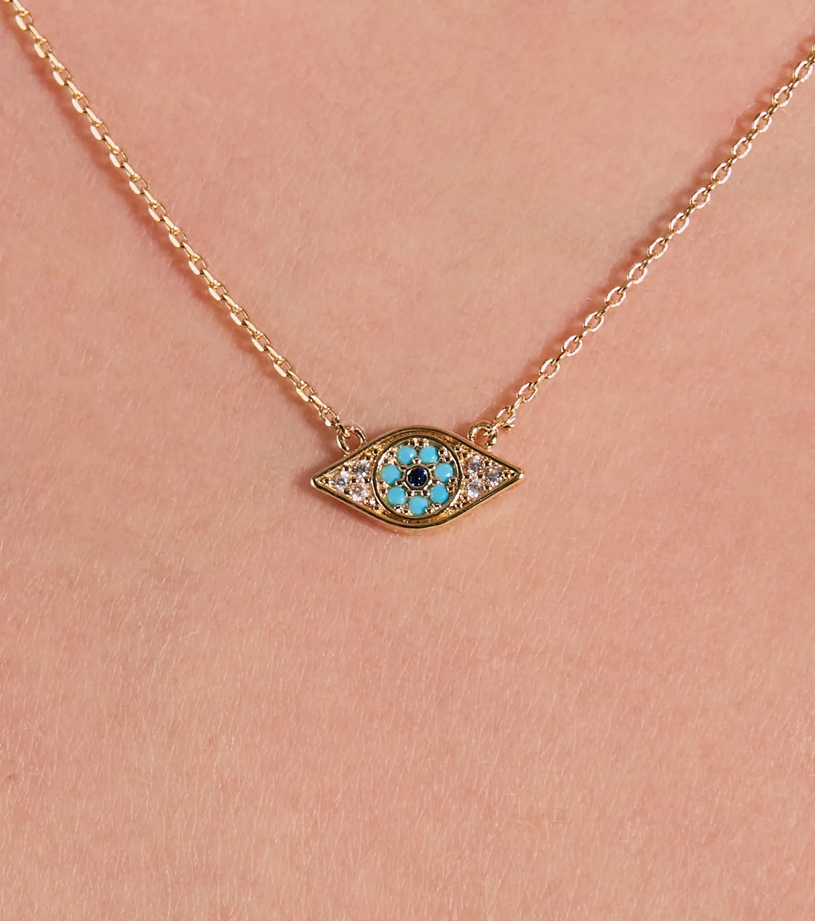 Dainty Cubic Zirconia Evil Eye Charm Necklace