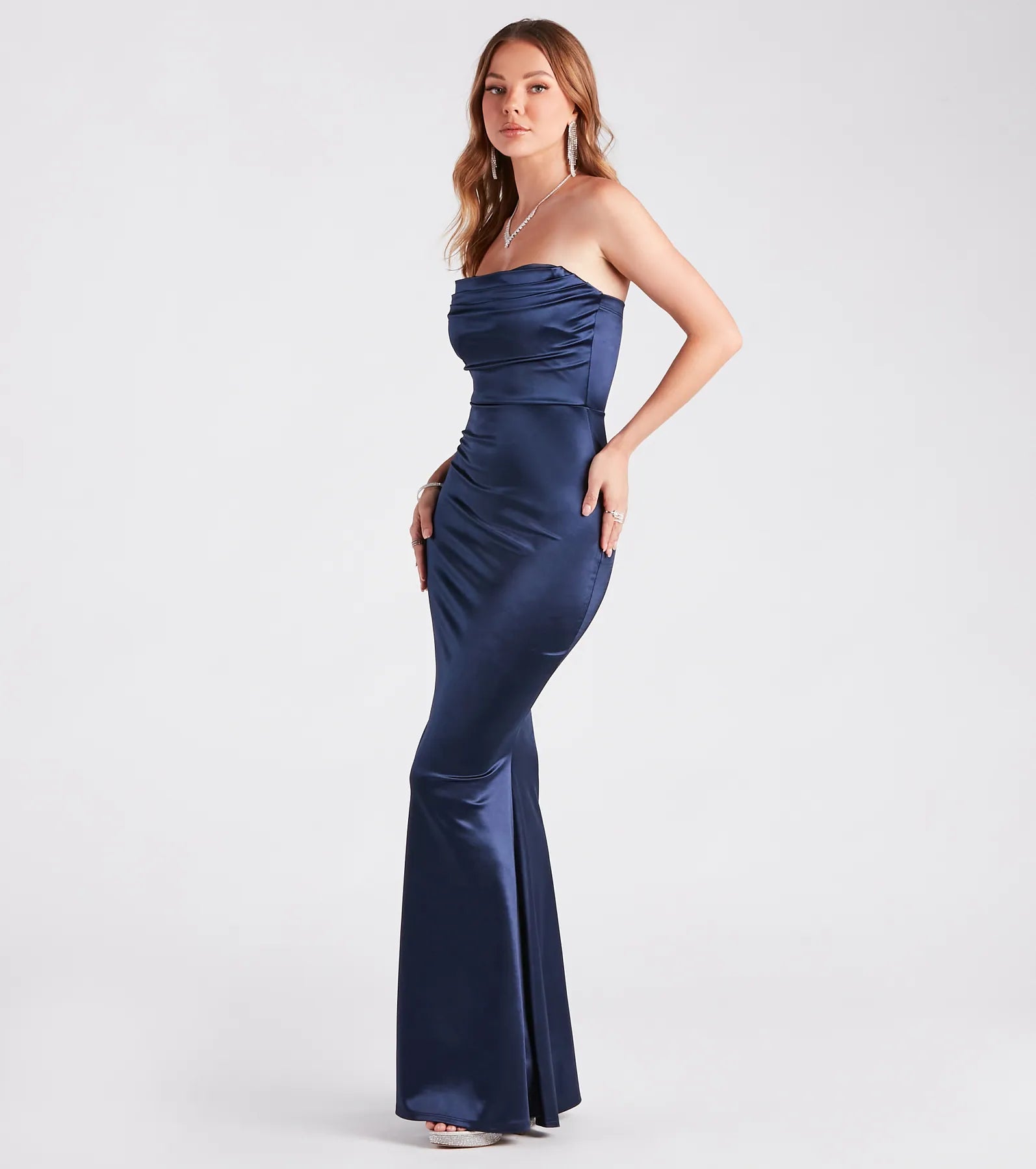 Priscilla Formal Satin Strapless Mermaid Dress