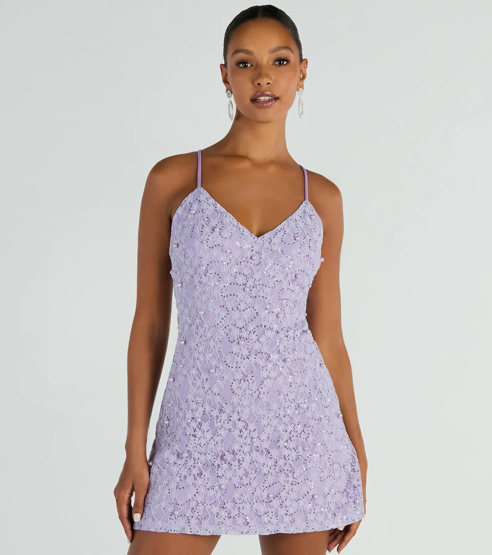 All The Splendor A-Line Faux Pearl Lace Mini Dress