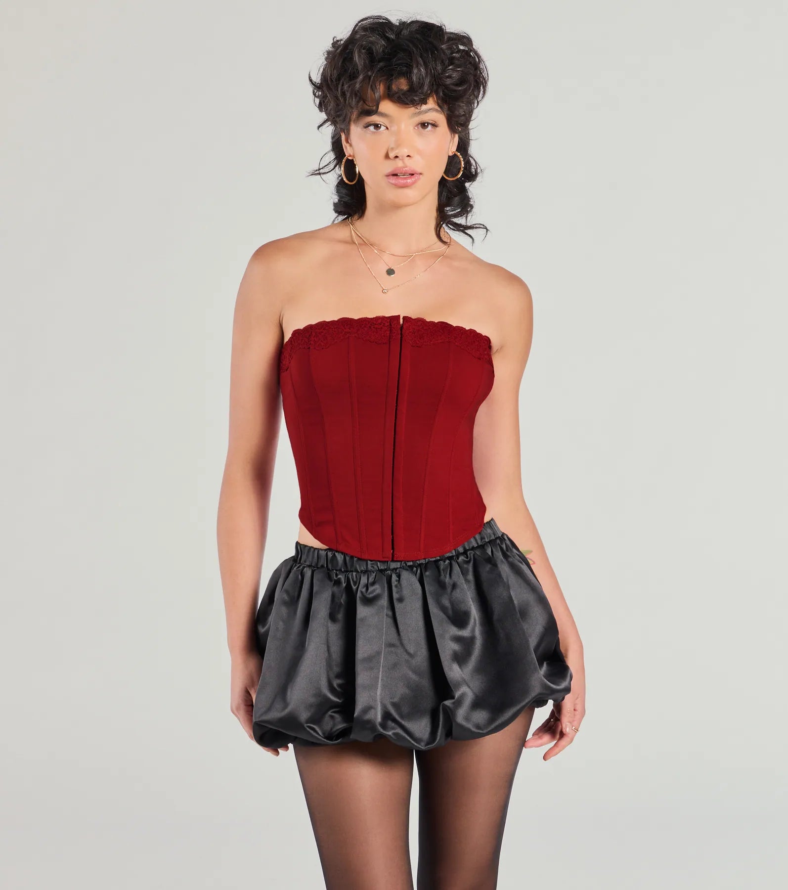 Chic And Snatched Strapless Lace Trim Corset Top