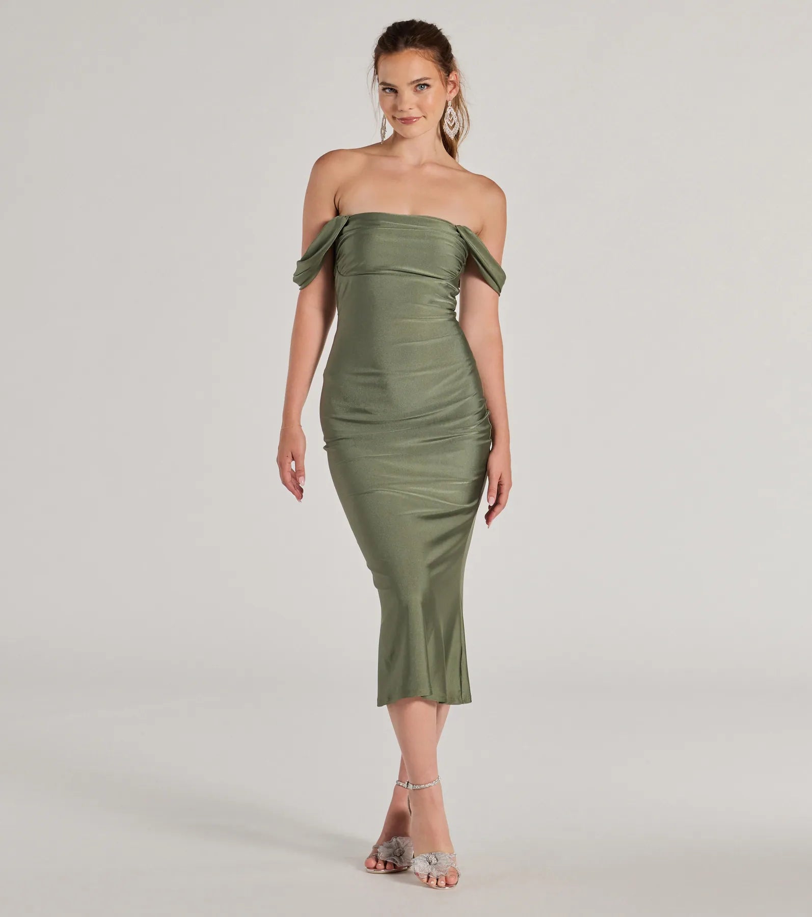 Exceptional Off-The-Shoulder Flared Midi Dress