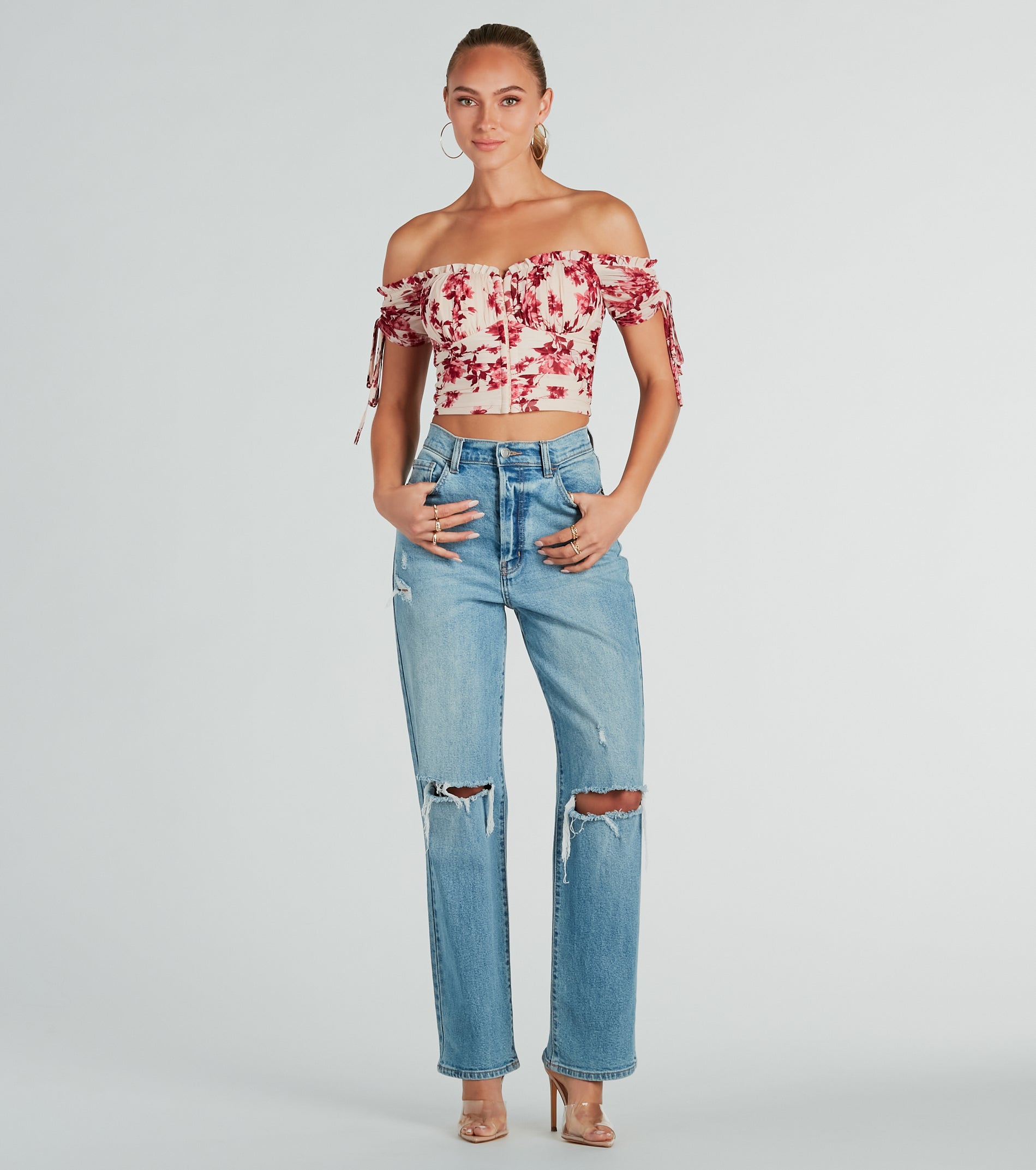 Pretty Babe Floral Off-The-Shoulder Corset Top