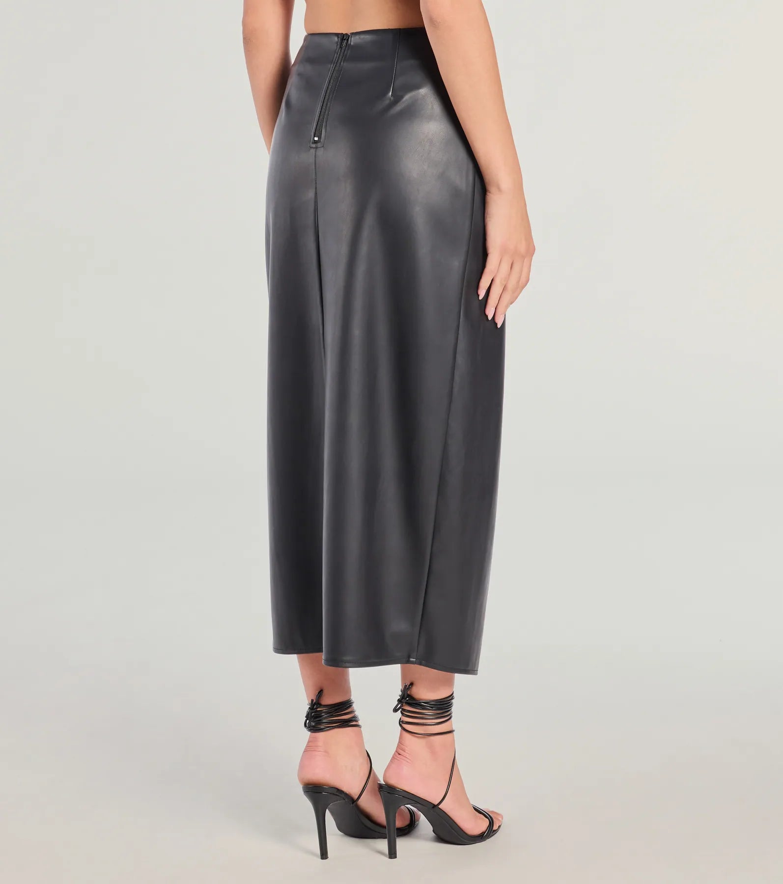 Sleek Ambition Faux Leather Wrap Midi Skirt