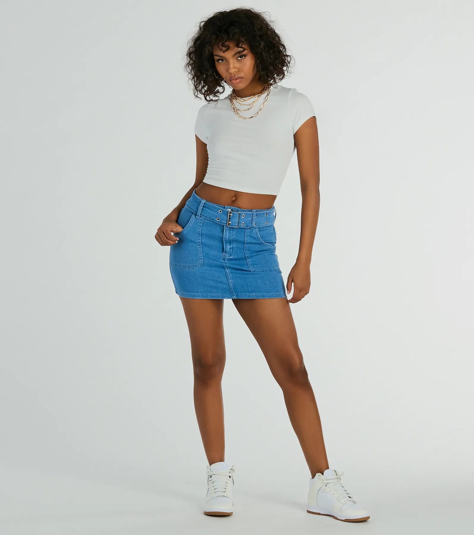 Trendsetting Look Belted Denim Mini Skirt