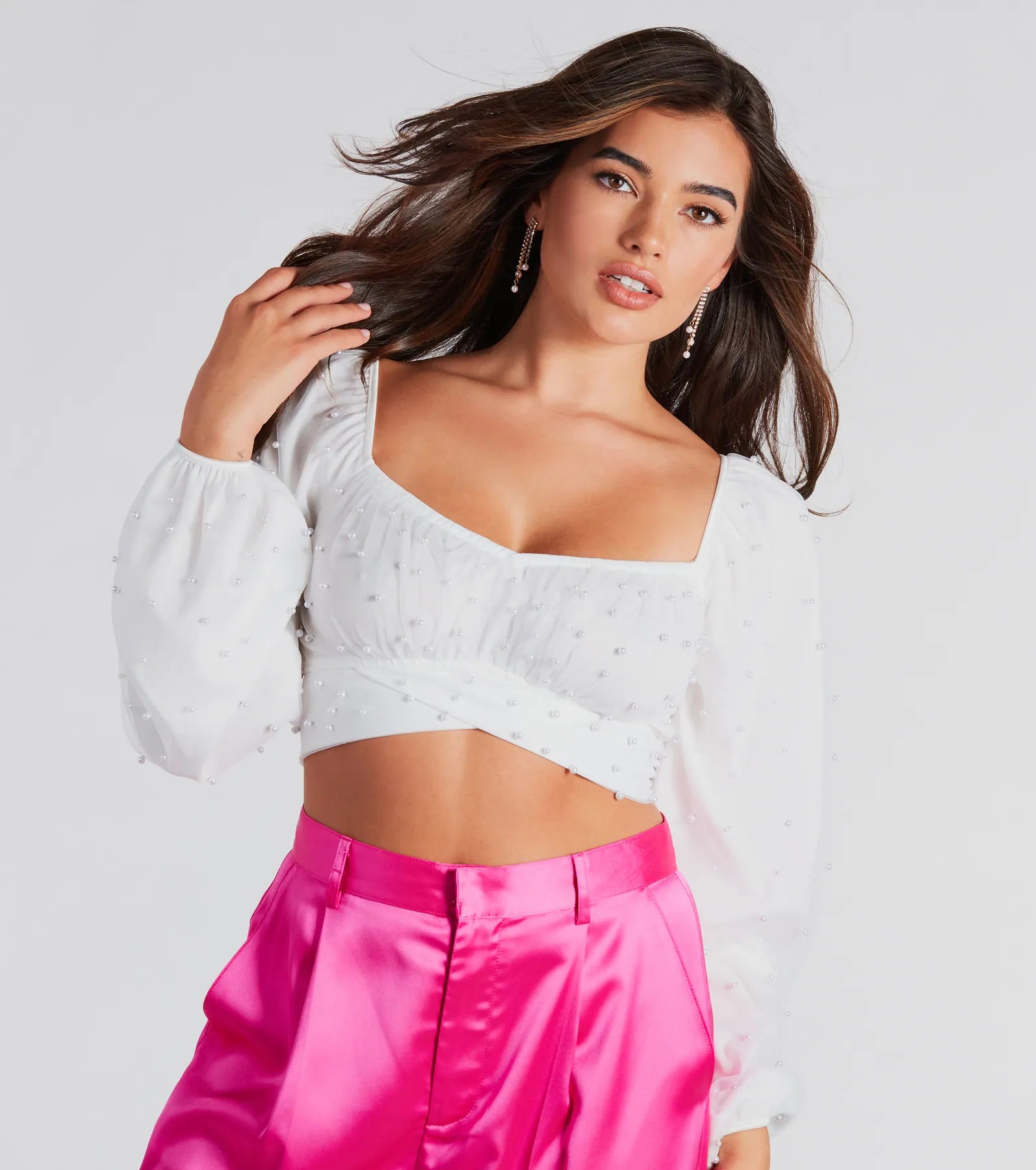 Ethereal Dream Faux Pearl Crop Top