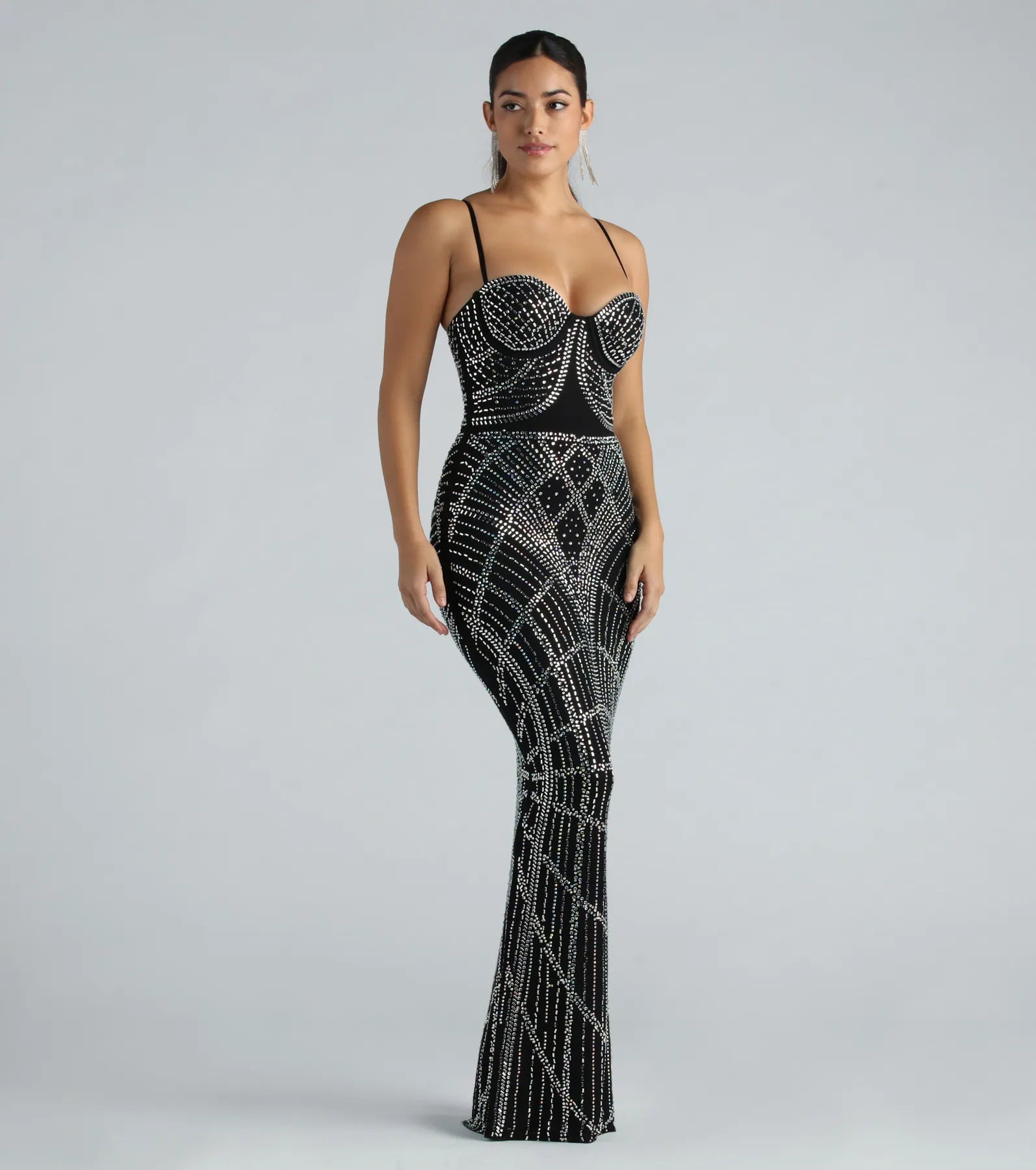 Mckenzie Formal Rhinestone Mesh Long Dress