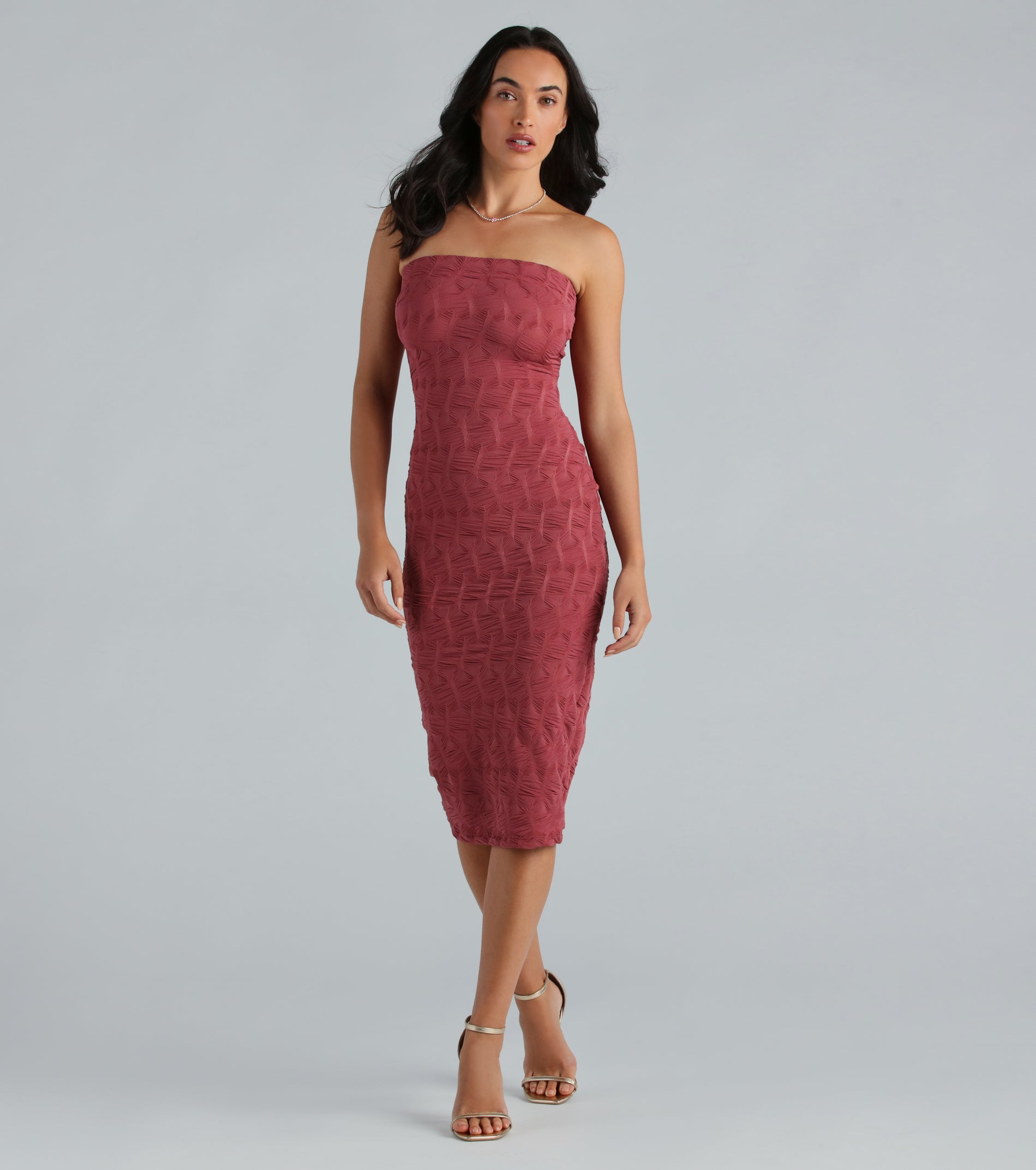 She's All That Strapless Midi Dress