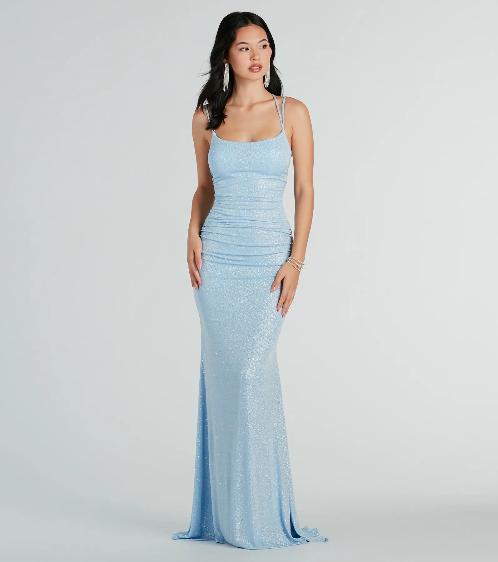 Rylie Formal Glitter Lace-Up Mermaid Long Dress