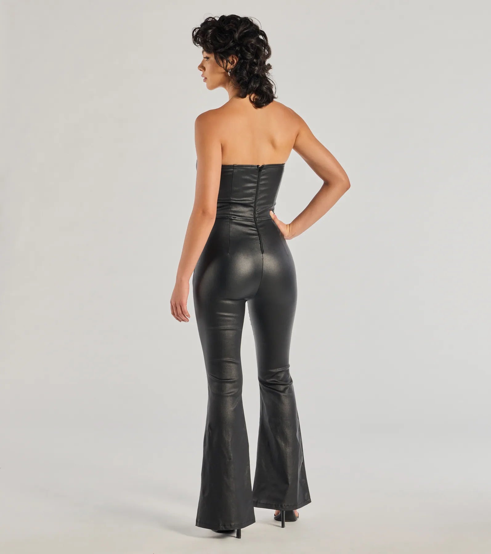 Rebel Chic Faux Leather Wide-Leg Jumpsuit