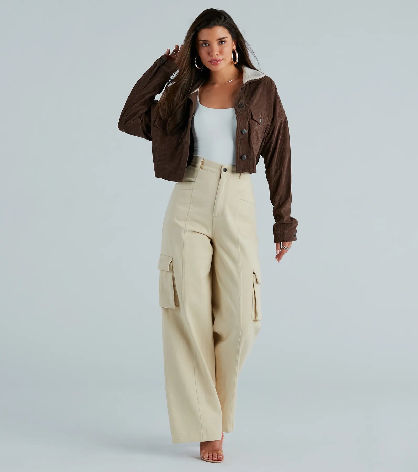 My Lane Corduroy Faux Sherpa Collar Crop Jacket