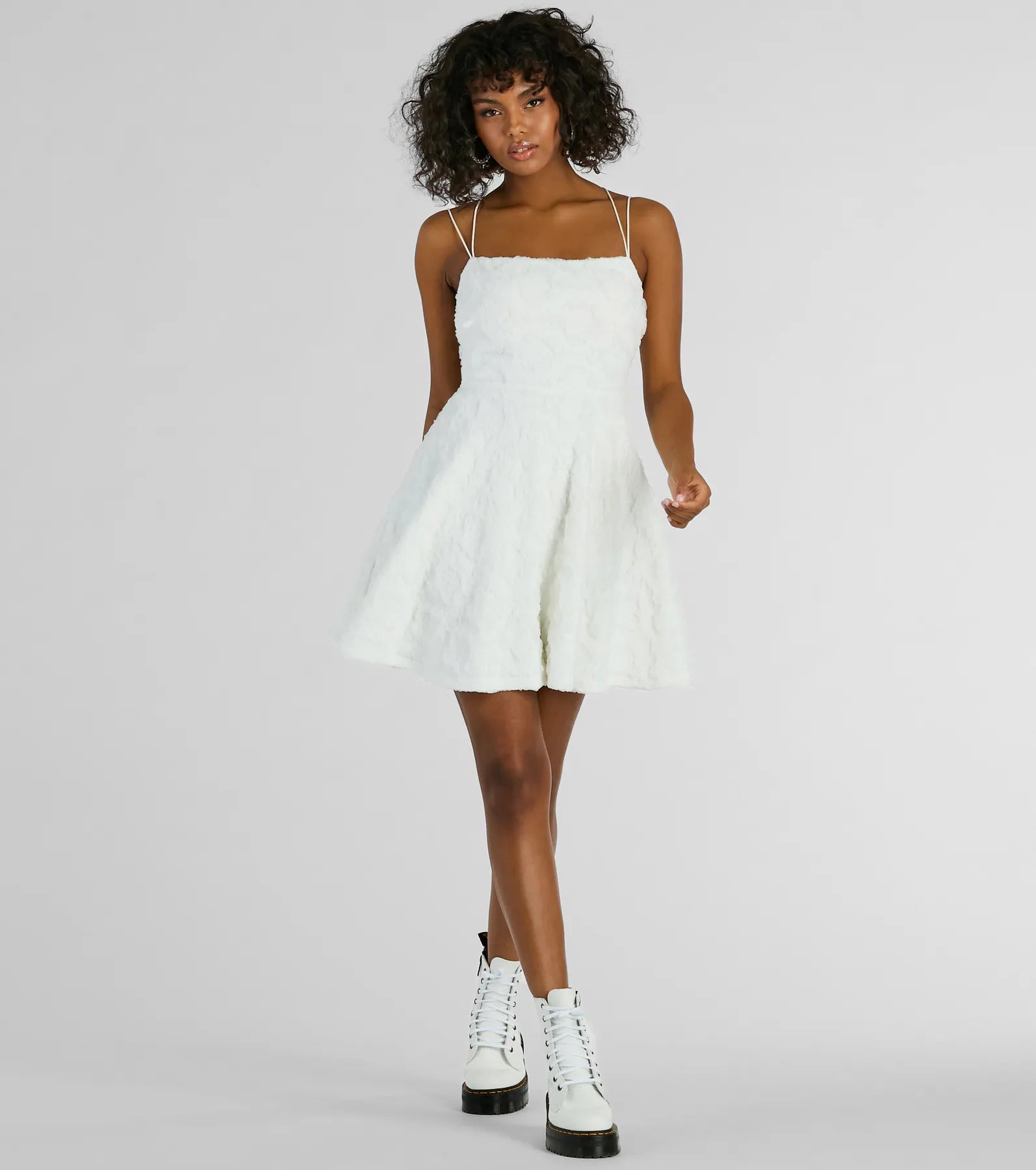 Whimsical Beauty Strappy Back Textured Knit Skater Dress