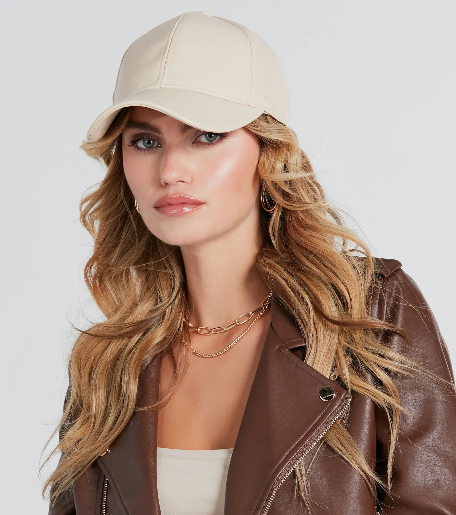 Spotted Downtown Faux Leather Baseball Cap