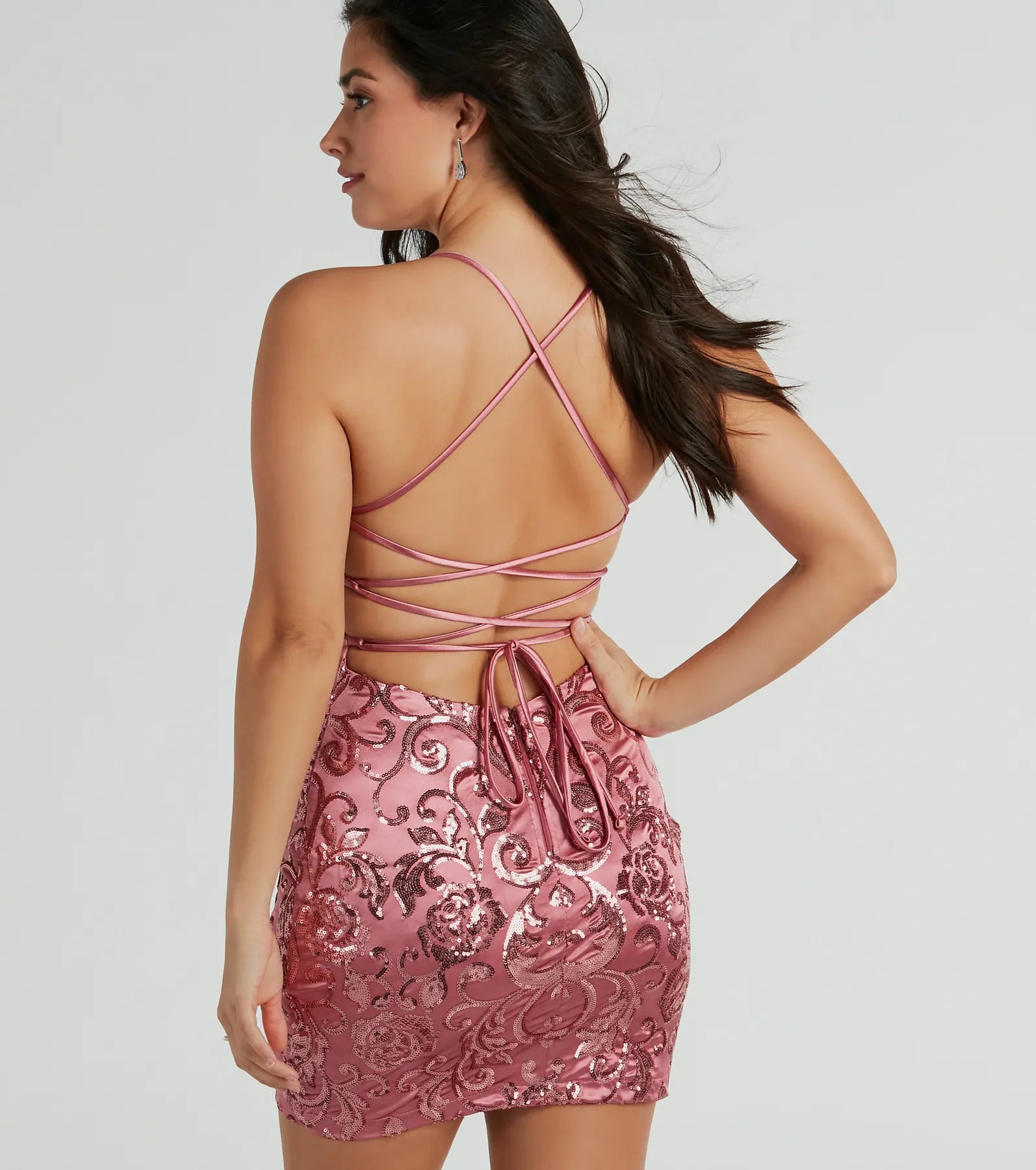 Abby Lace-Up Sequin Satin Party Dress