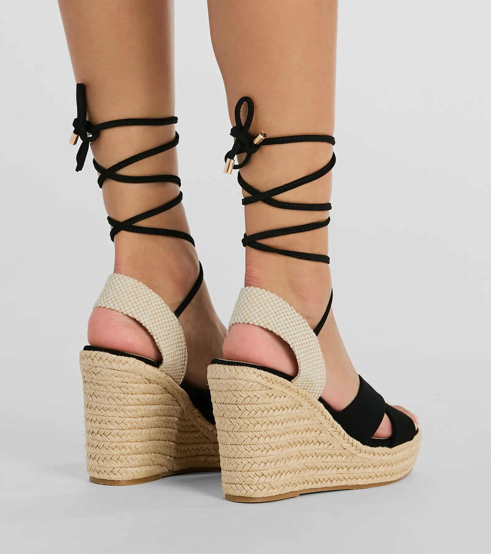 Open Toe Season Lace-Up Espadrille Wedges