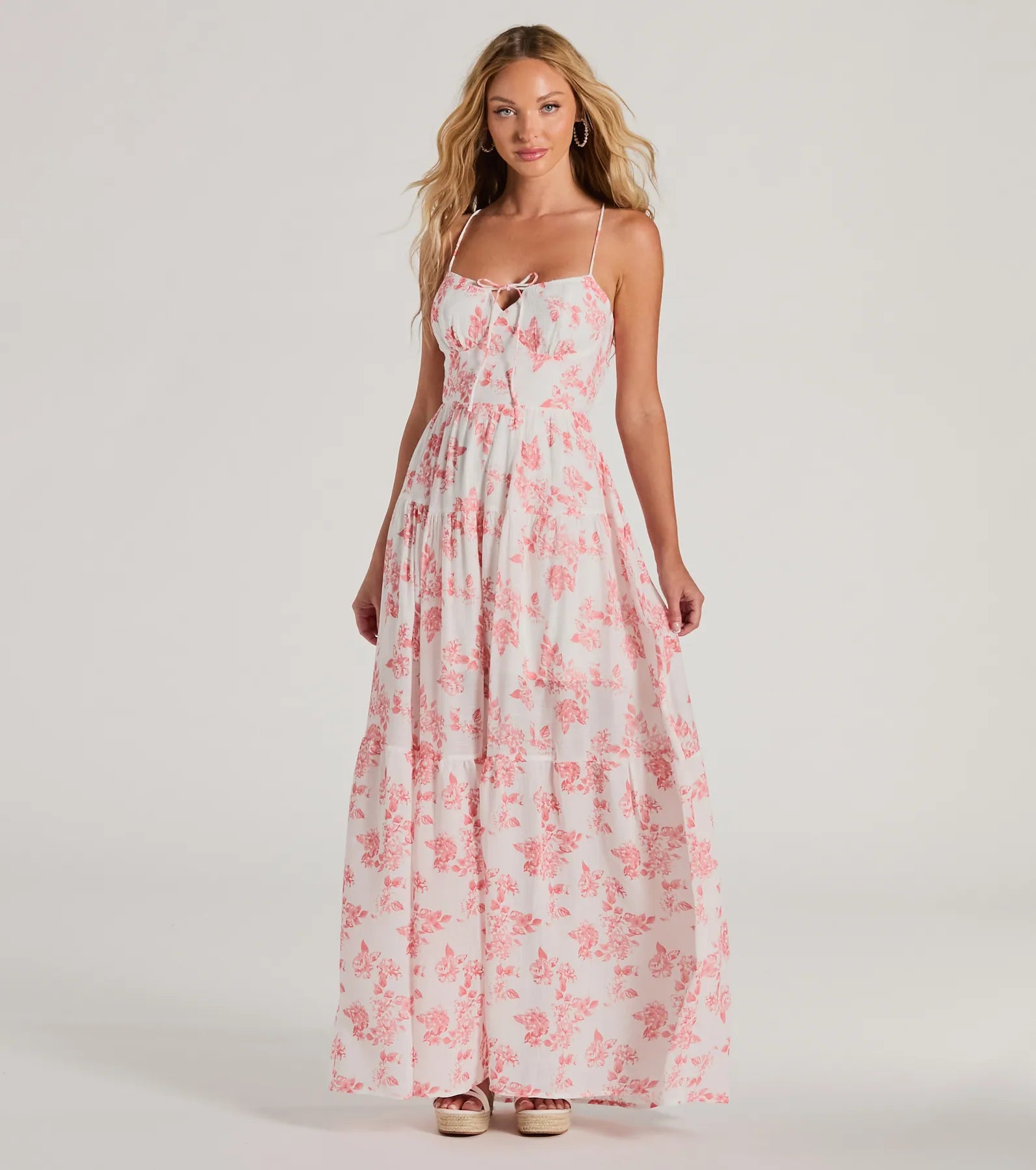 Charming Vibe Tie-Back Flowy Floral Woven Maxi Dress