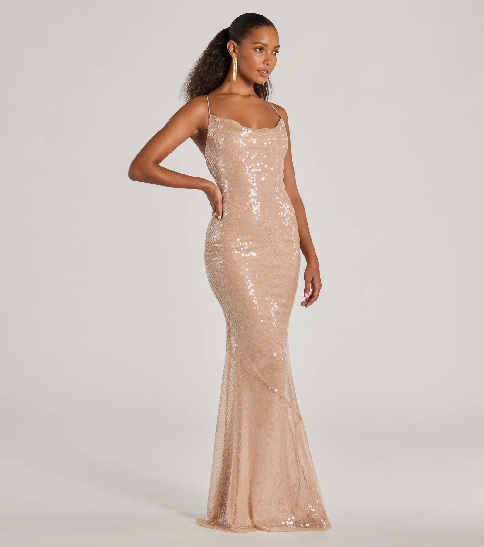 Rachael Lace Up Mermaid Sequin Formal Dress