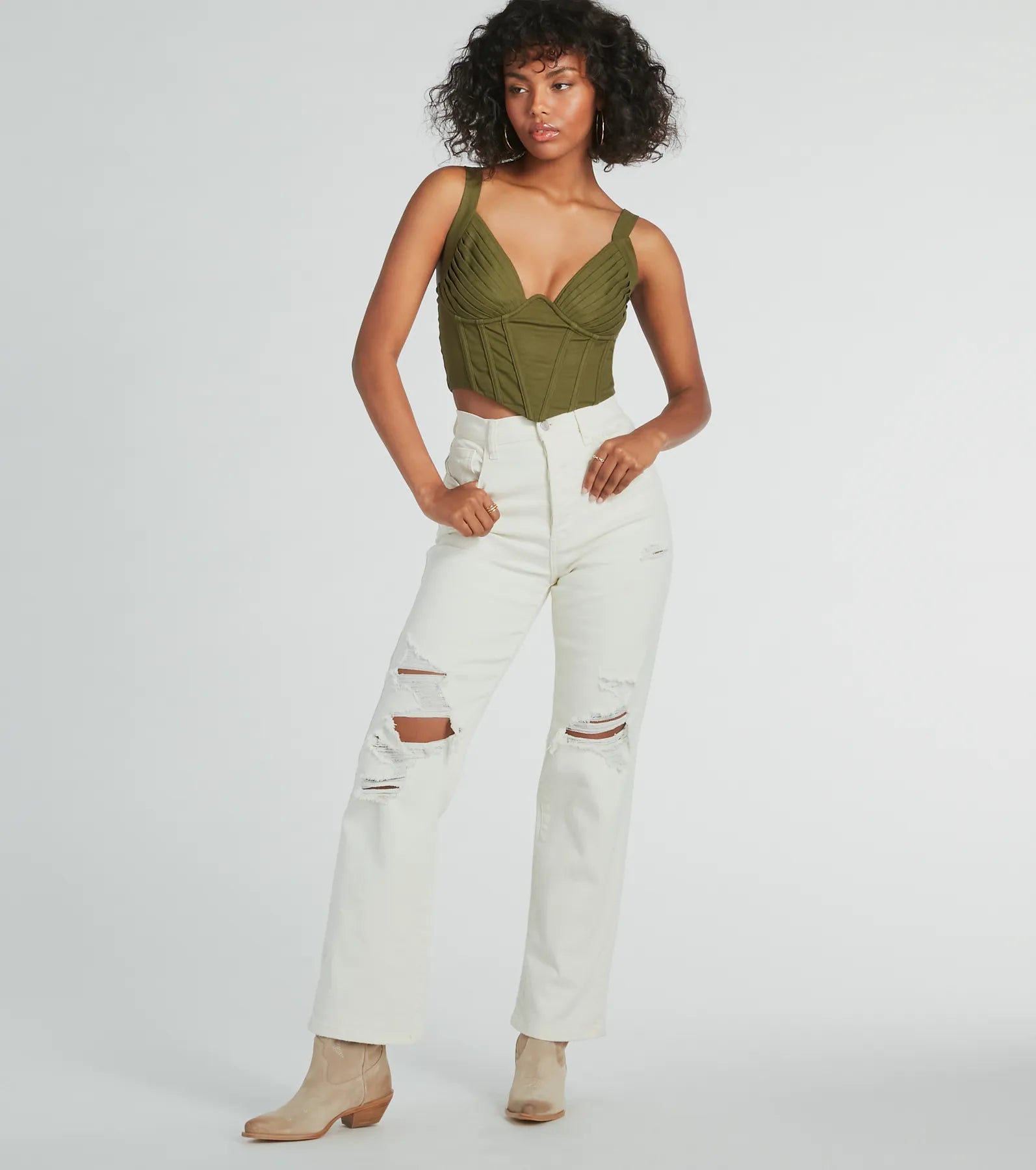 Everyday Allure Plunging Linen Corset Top