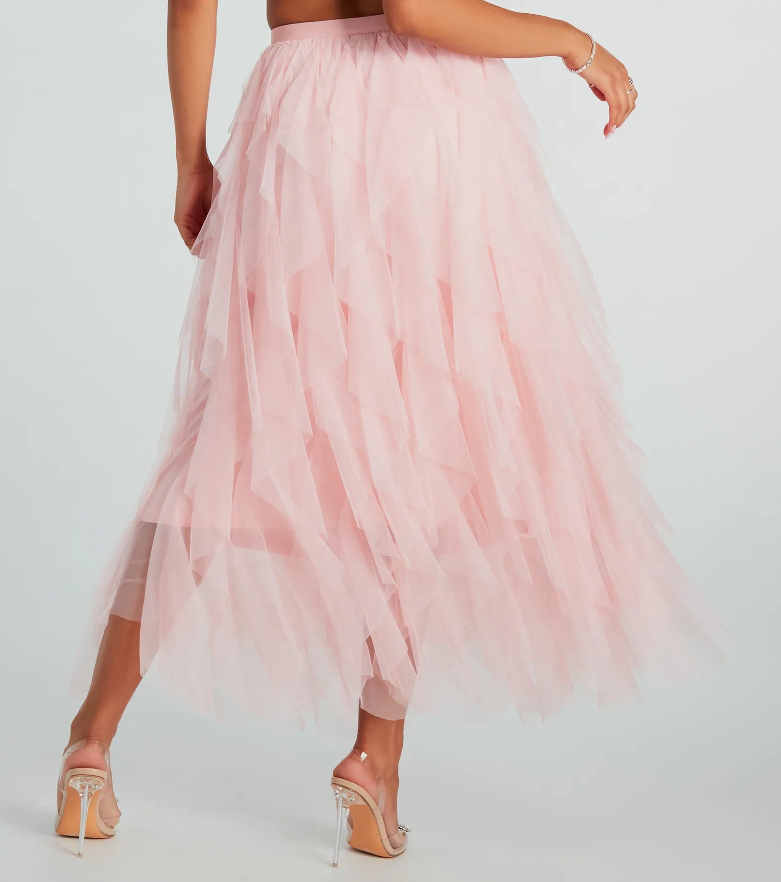 A Little Drama Ruffled Tulle Midi Skirt