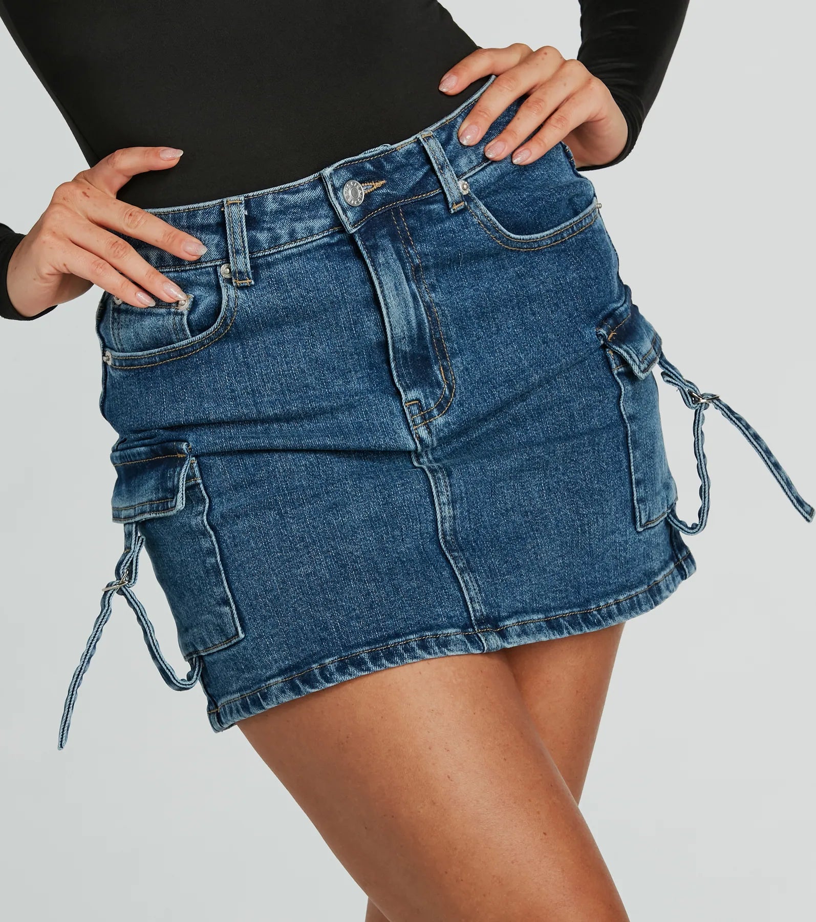 Cool And Confident Cargo Denim Mini Skirt