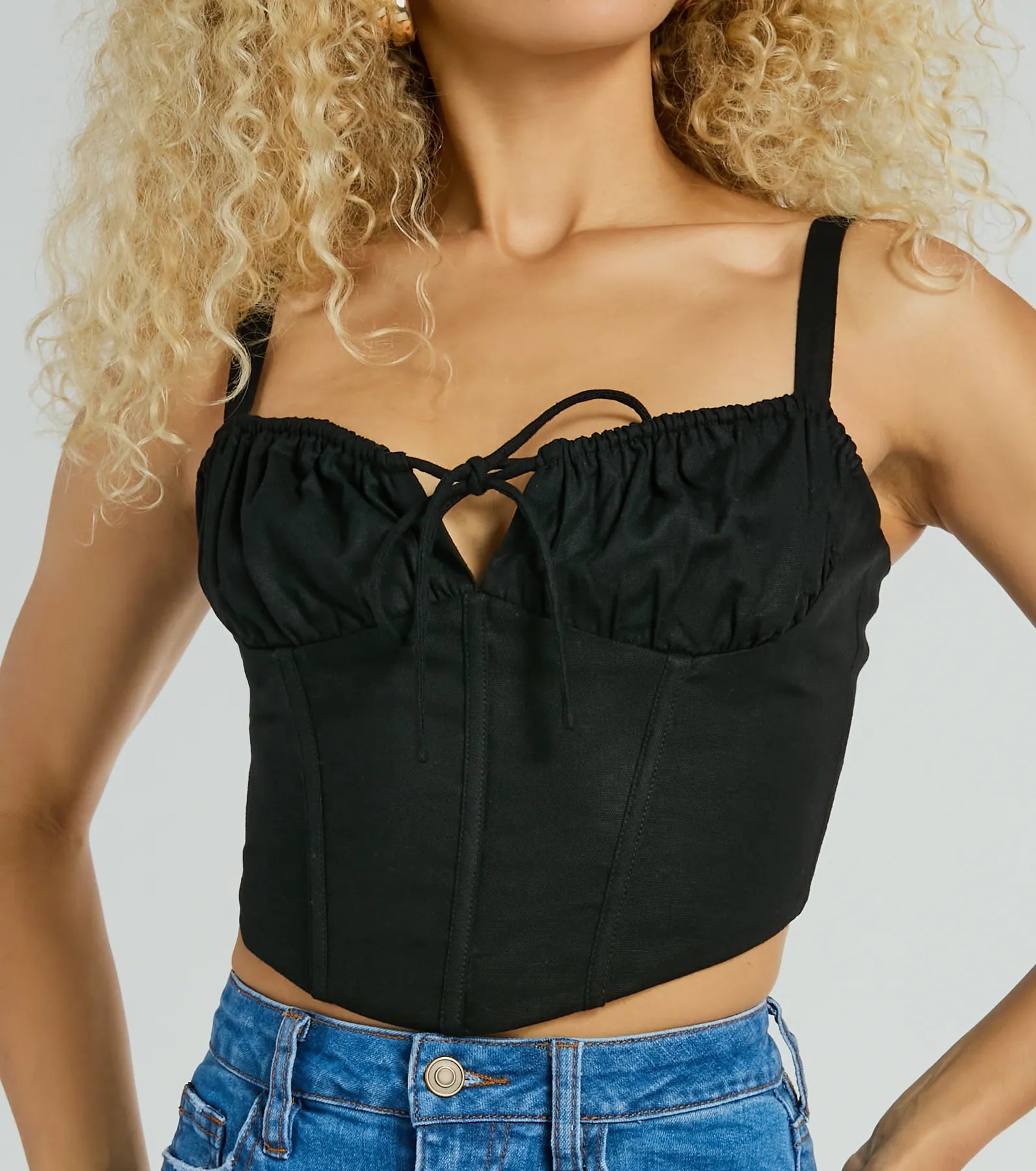 Play Your Way Tie Front Linen Corset Top