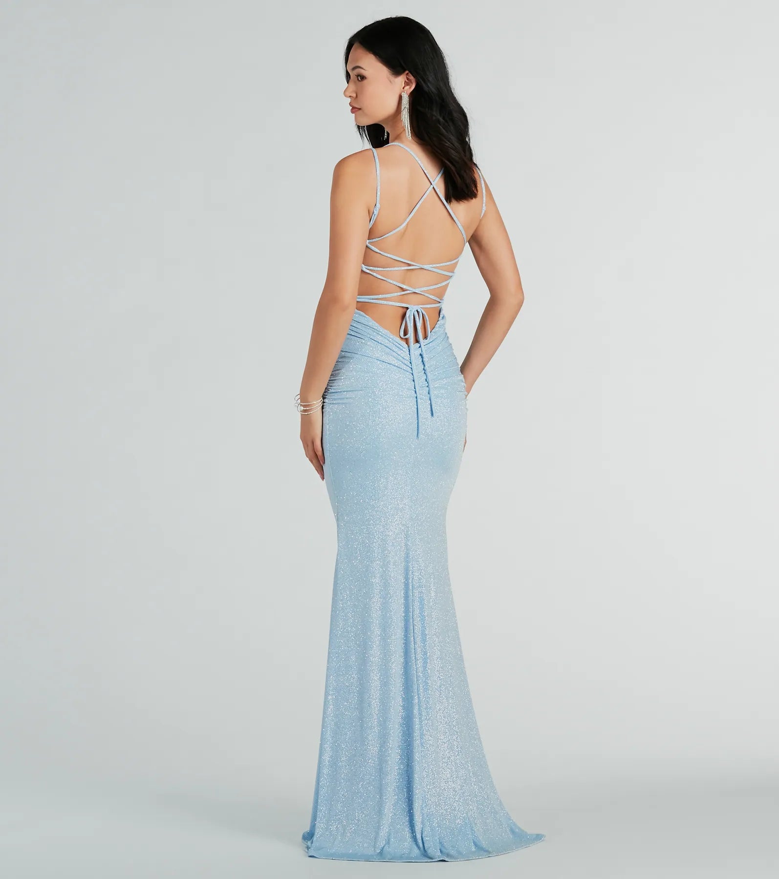 Rylie Formal Glitter Lace-Up Mermaid Long Dress