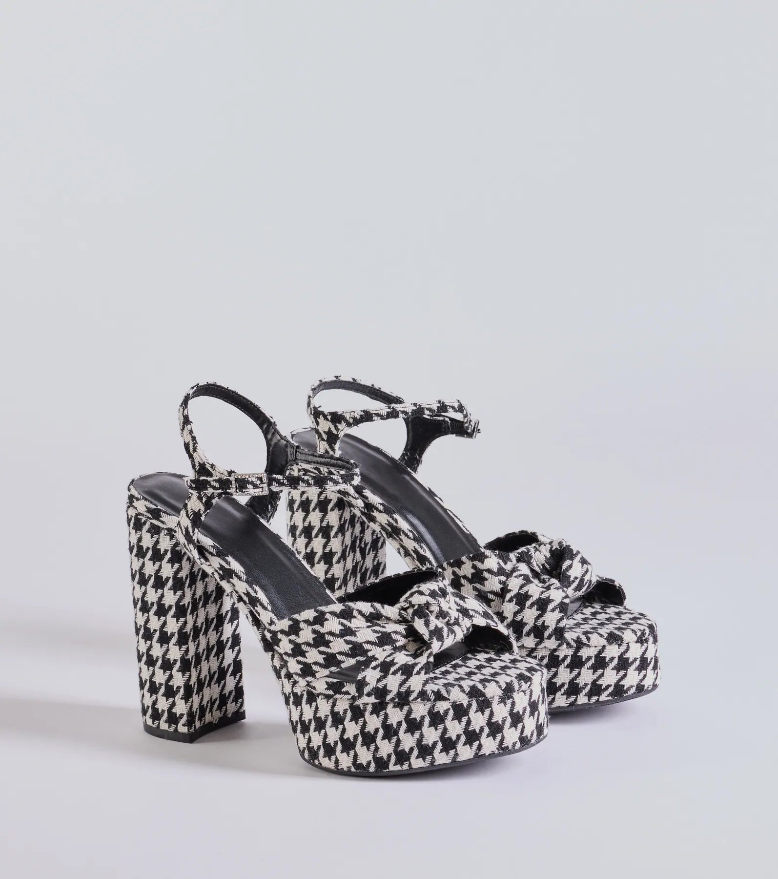 Style Icon Houndstooth Platform Knot Block Heels