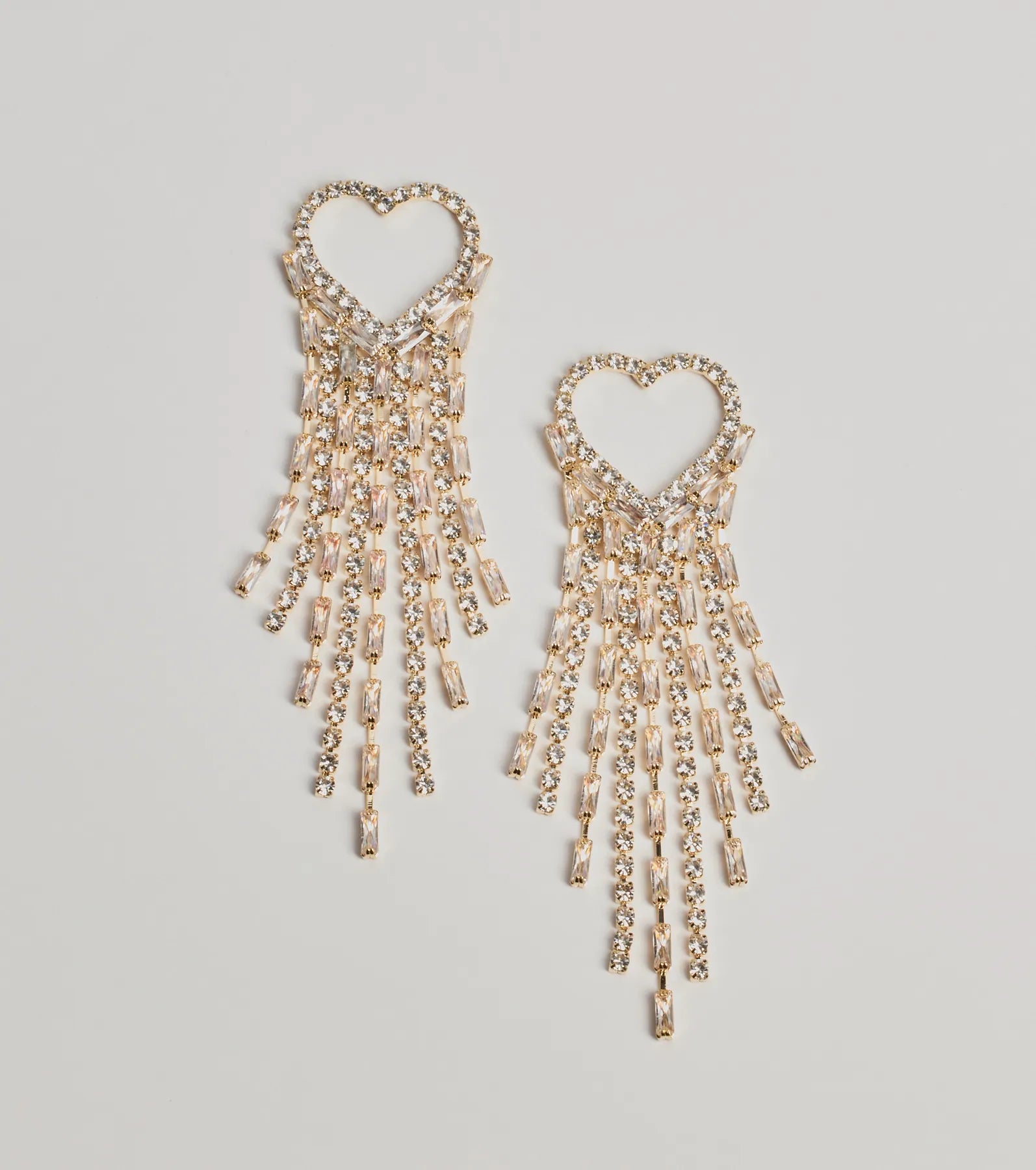 Love For Glamour Rhinestone Heart Fringe Earrings