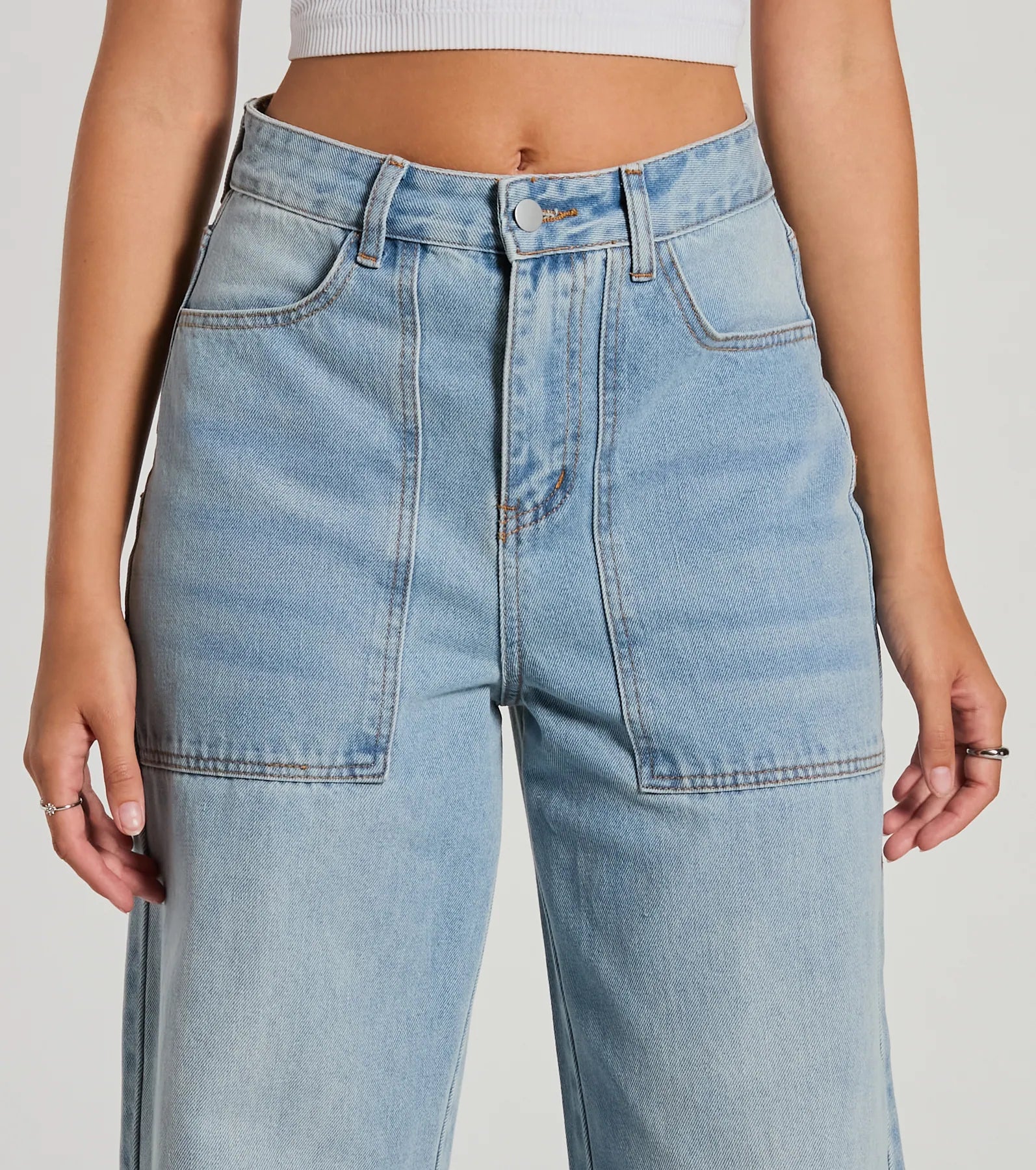 In The Details High-Rise Wide-Leg Cuffed Denim Jeans