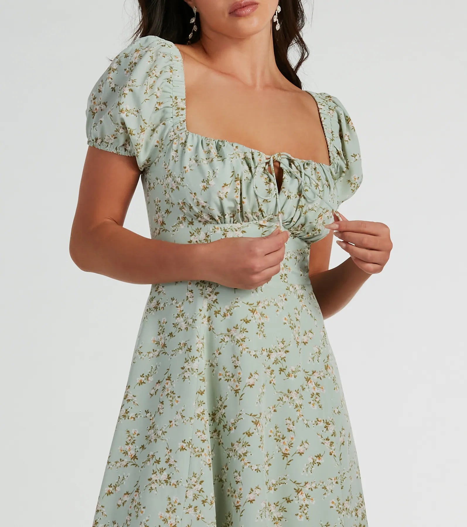 RSVP To Cute Ditsy Wildflower Tie A-Line Midi Dress