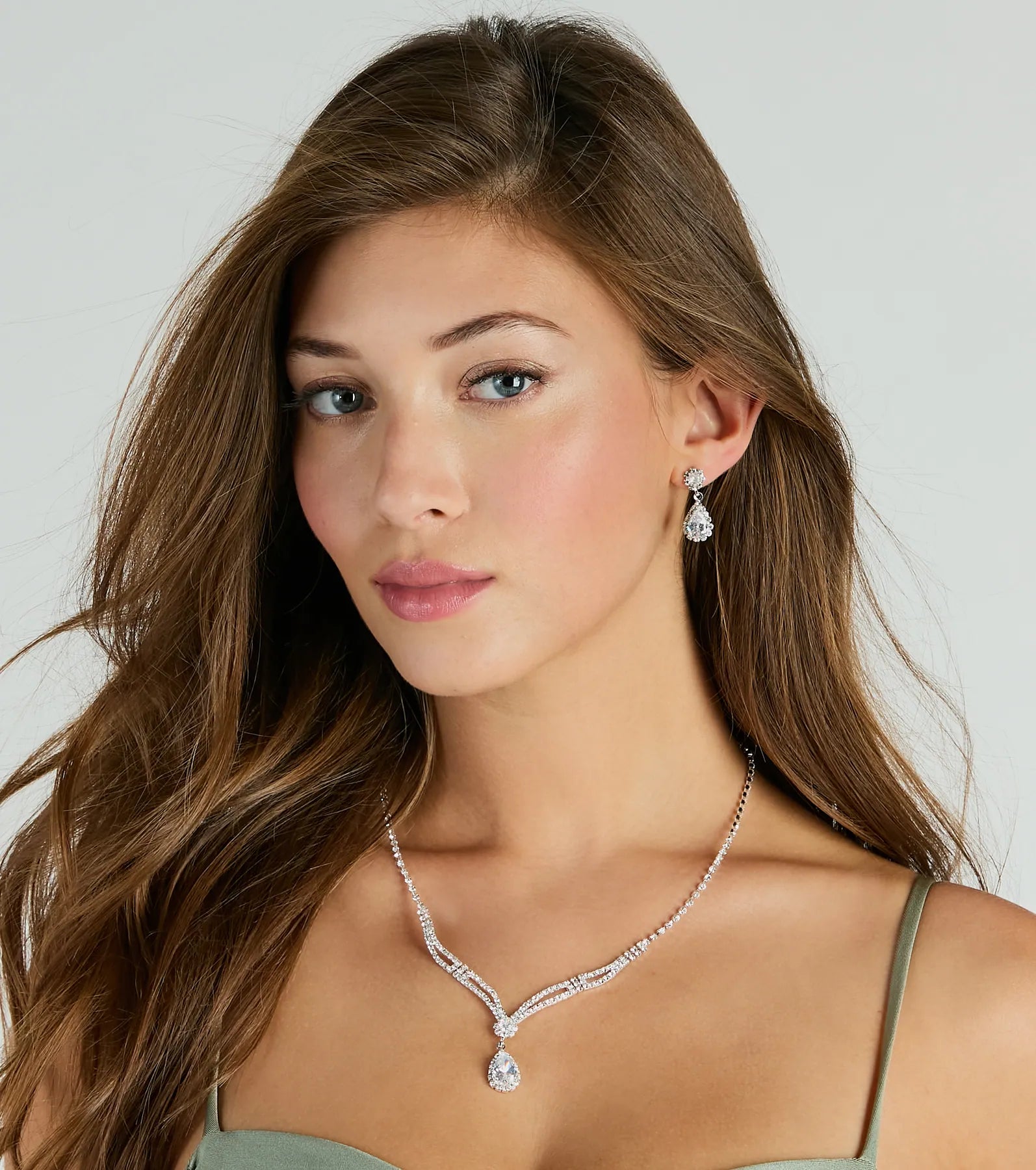 Glam Shine Teardrop Cubic Zirconia Necklace And Earrings Set