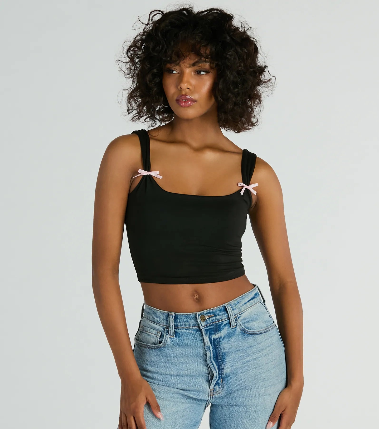 Adorable Icon Scoop Neck Bow Crop Top