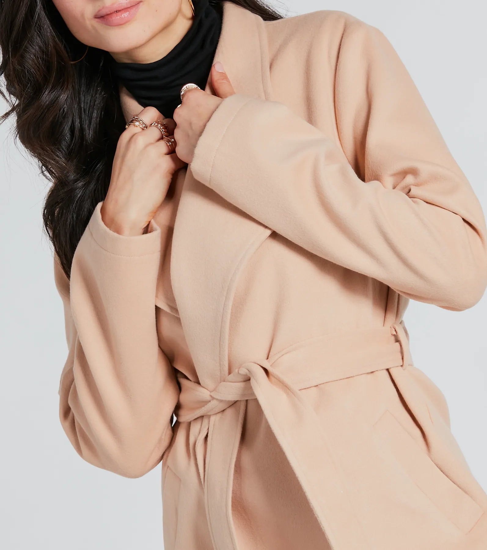 Trending Charm Faux Wool Belted Trench Coat