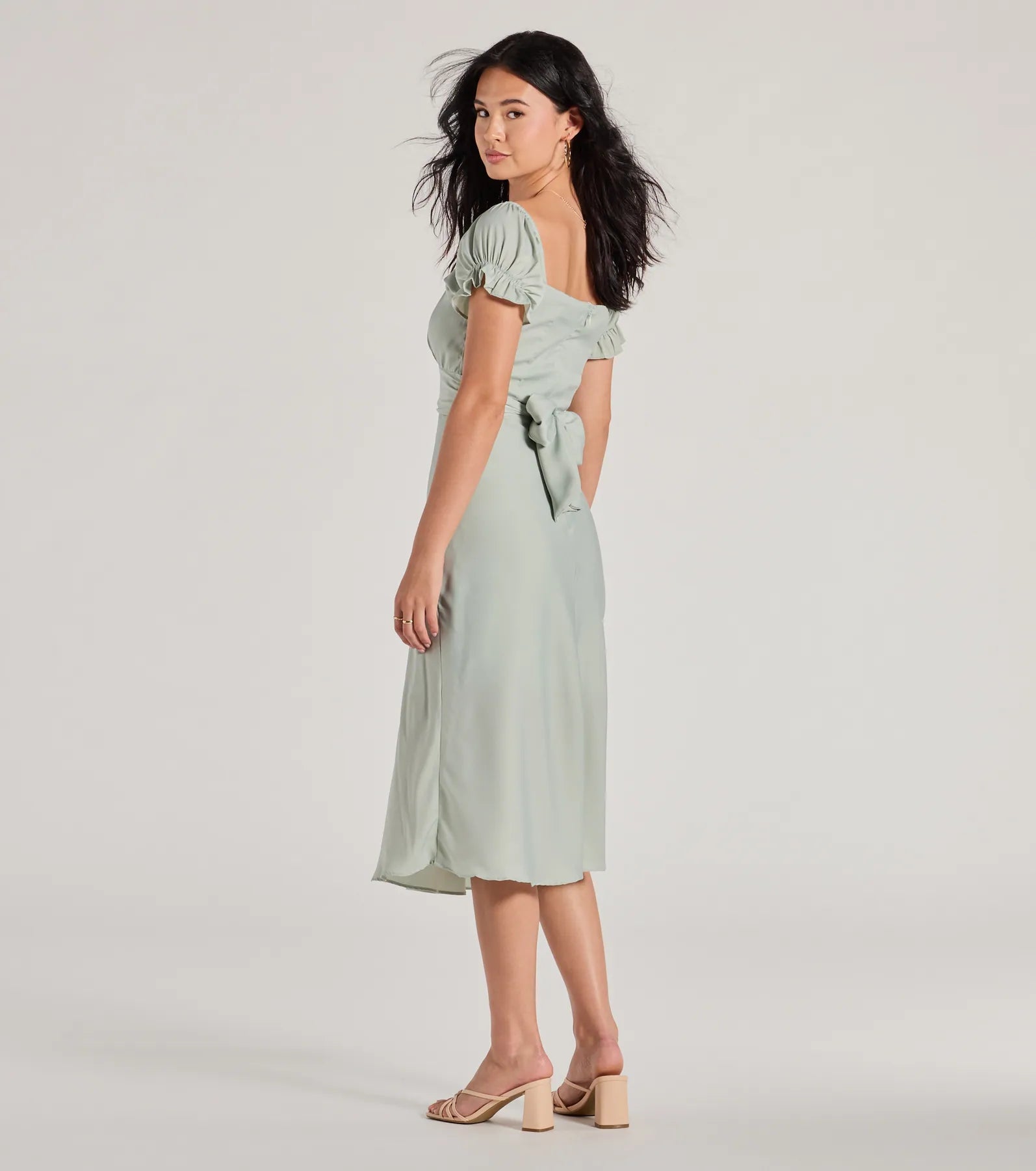 Sure To Adore Puff Sleeve A-Line Midi Dress