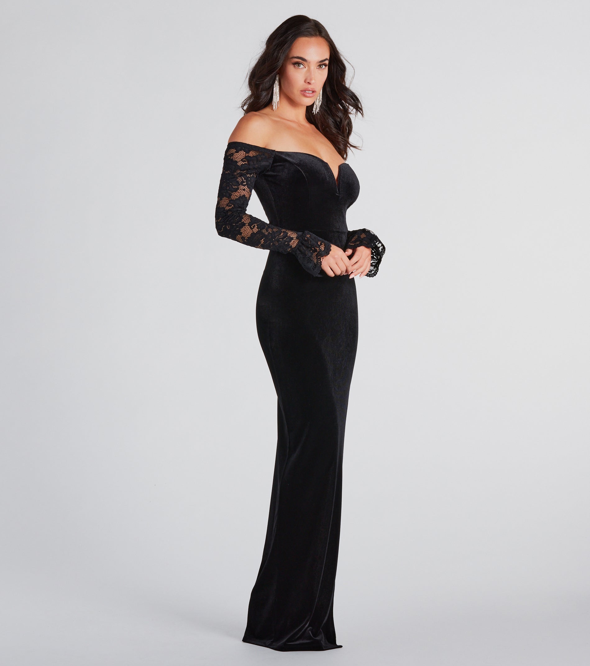 Marley Formal Velvet Lace Sleeve Long Dress