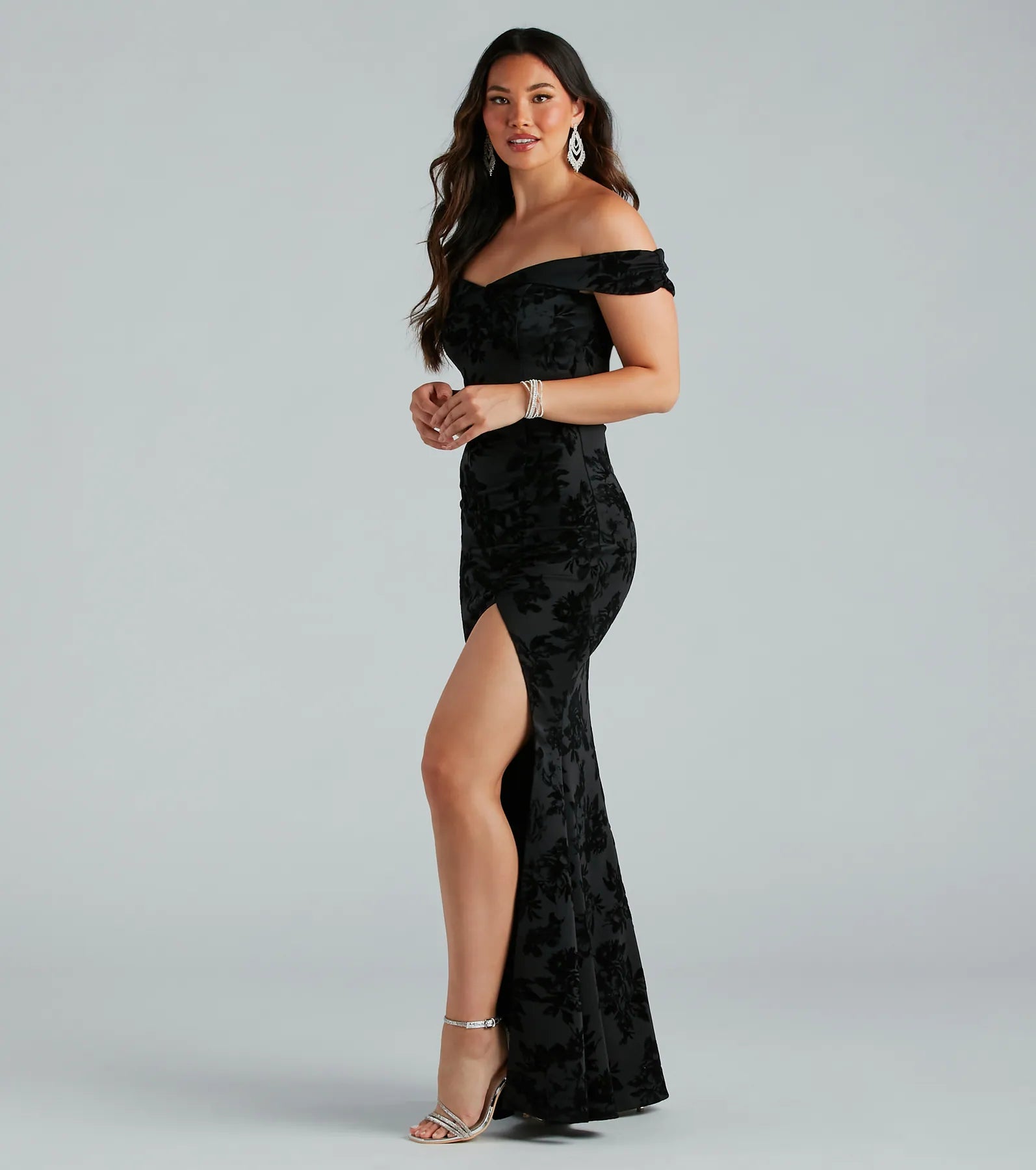 Darcey Formal Flocked Velvet Mermaid Dress