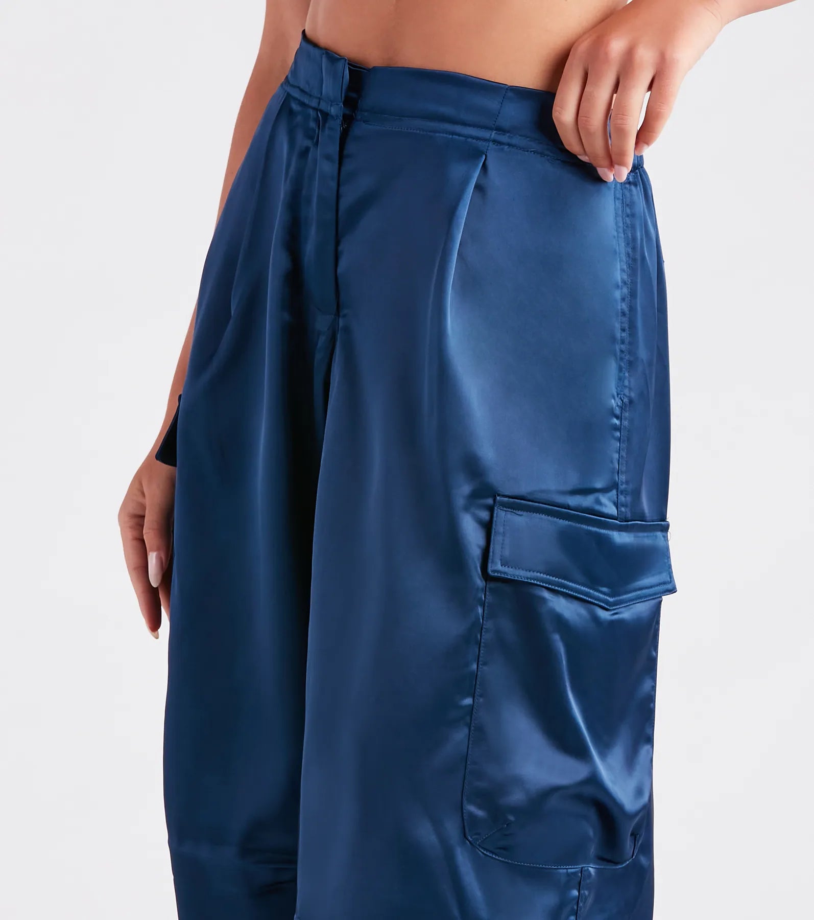 Pulling Strings Satin High-Rise Cargo Pants