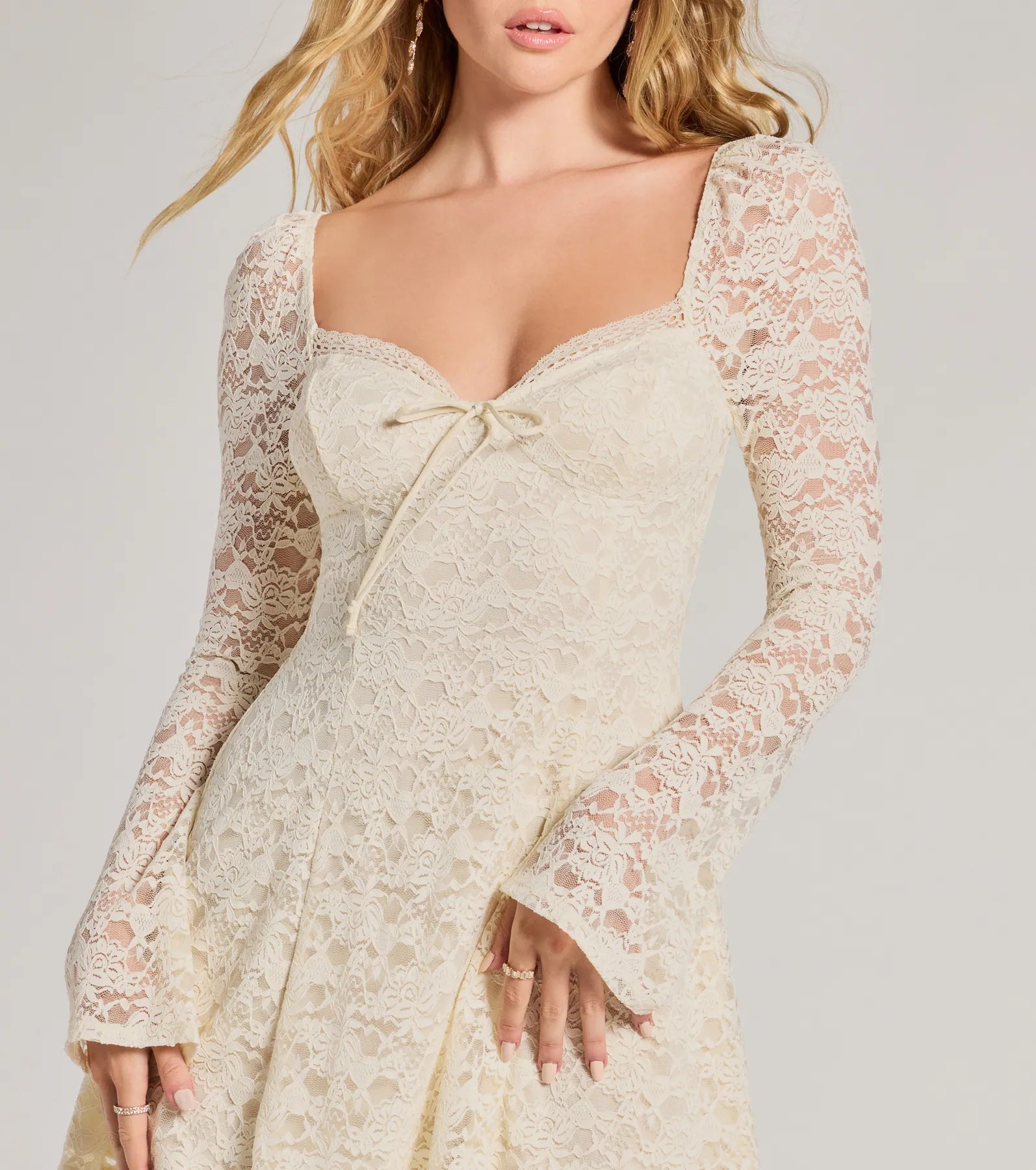 Romance Talks Long Sleeve A-Line Lace Mini Dress